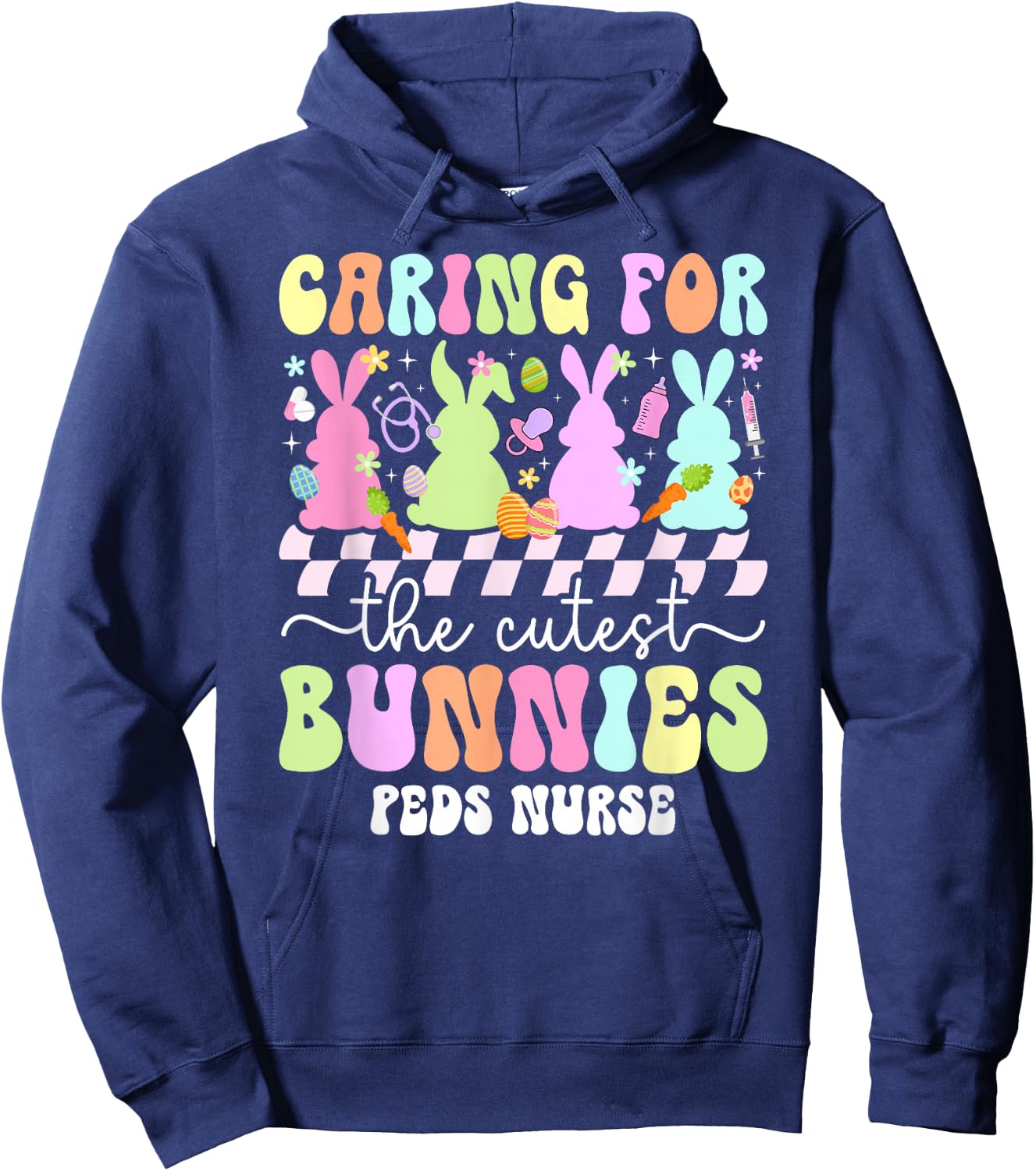 Groovy Peds Nurse Easter Bunny Pediatric Nurse Easter Day Hoodie - Hoodie | Navy