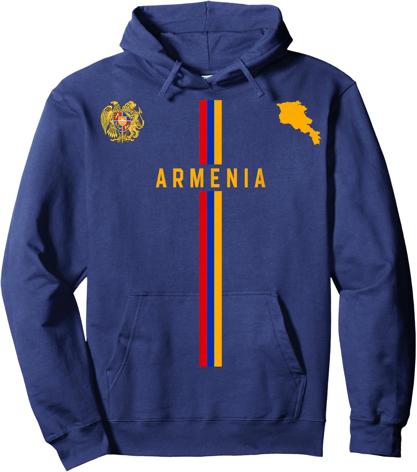 Flag of Armenia, Silhouette Map of Armenia, Coat of Arms , Black, S Hoodie - Hoodie | Navy