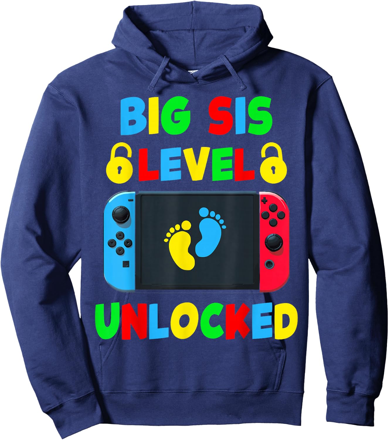 Funny New Big Sister Level Unlocked Leveled Up To Big Sis Hoodie - Hoodie | Navy