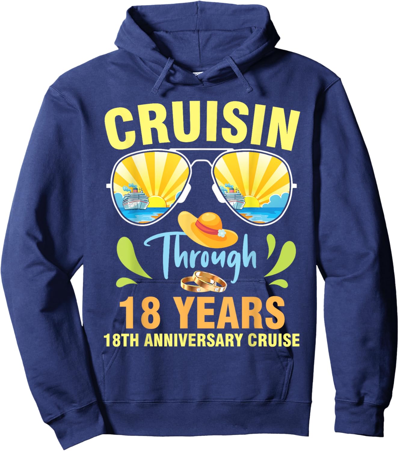 Cruising Through 18 Years Marriage 18th Anniversary Cruise Hoodie - Hoodie | Navy