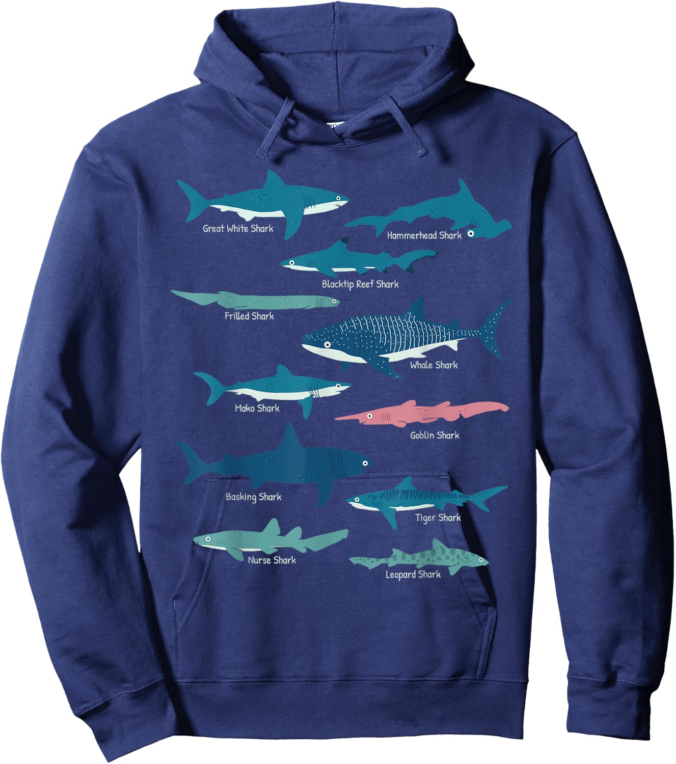 Types Of Sharks Educational Collection Marine Biologists Hoodie - Hoodie | Navy