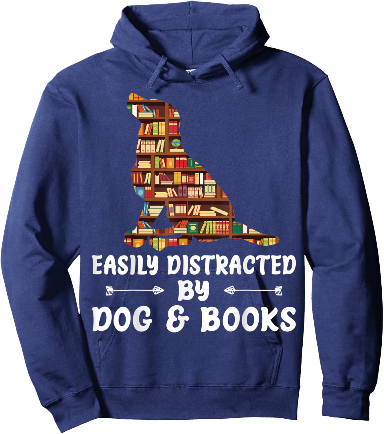 Easily Distracted By Dog And Books Reading Lover Boys Girls Hoodie - Hoodie | Navy