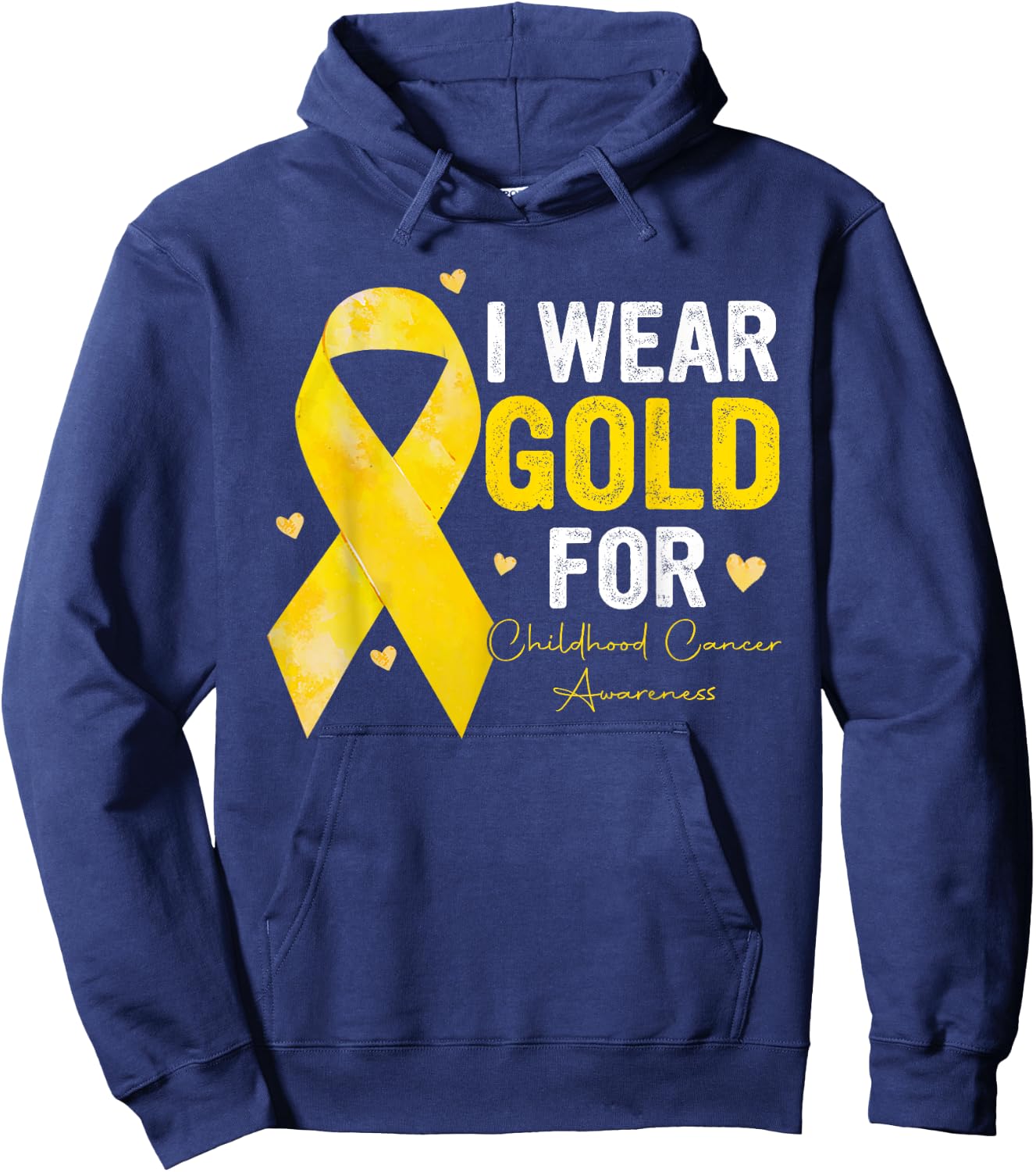 I Wear Gold for Childhood Cancer Awareness Gold Ribbon Hoodie - Hoodie | Navy