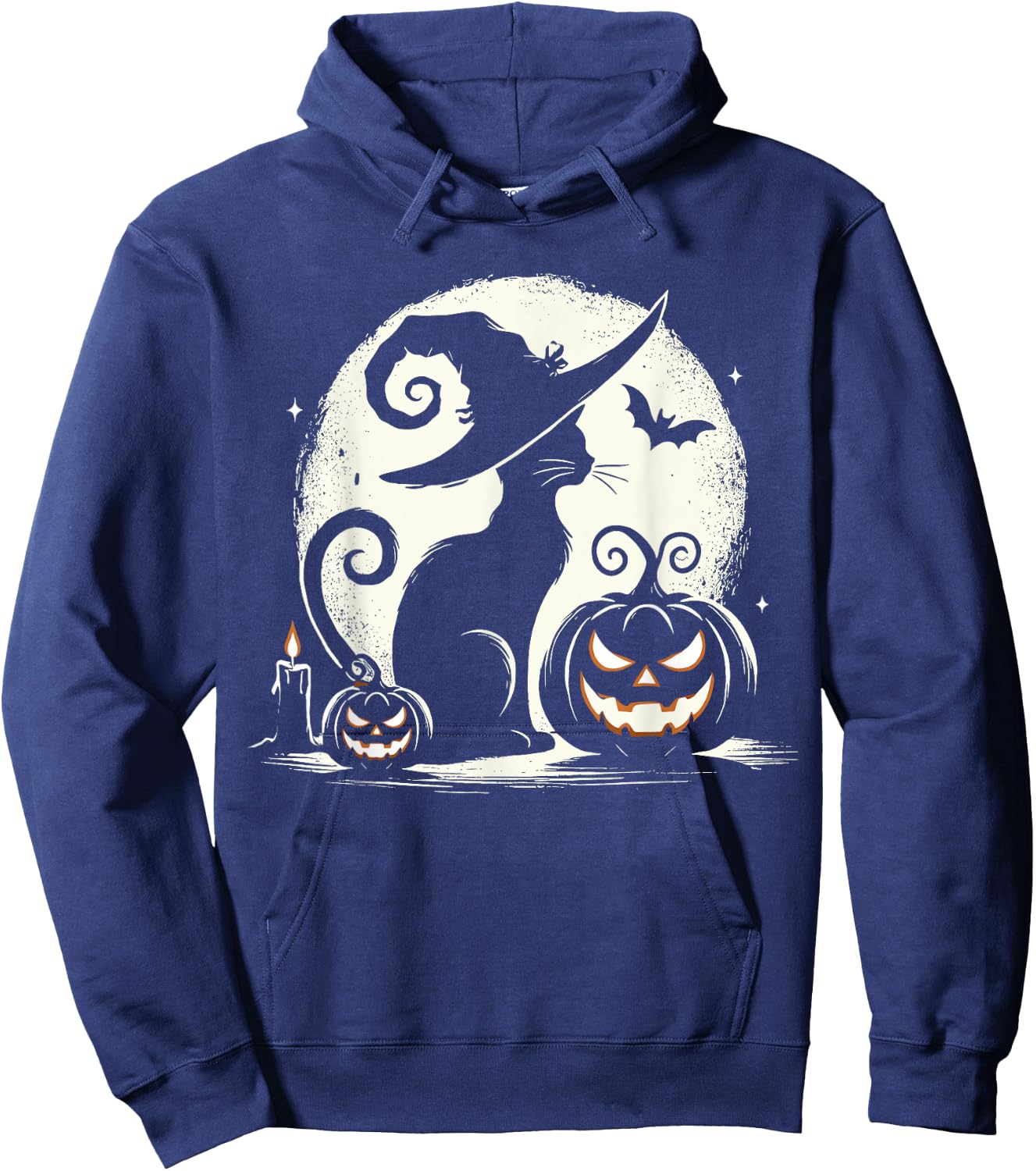 Scary Halloween Cat Costume Retro Cat Moon Women Kids Hoodie - Hoodie | Navy