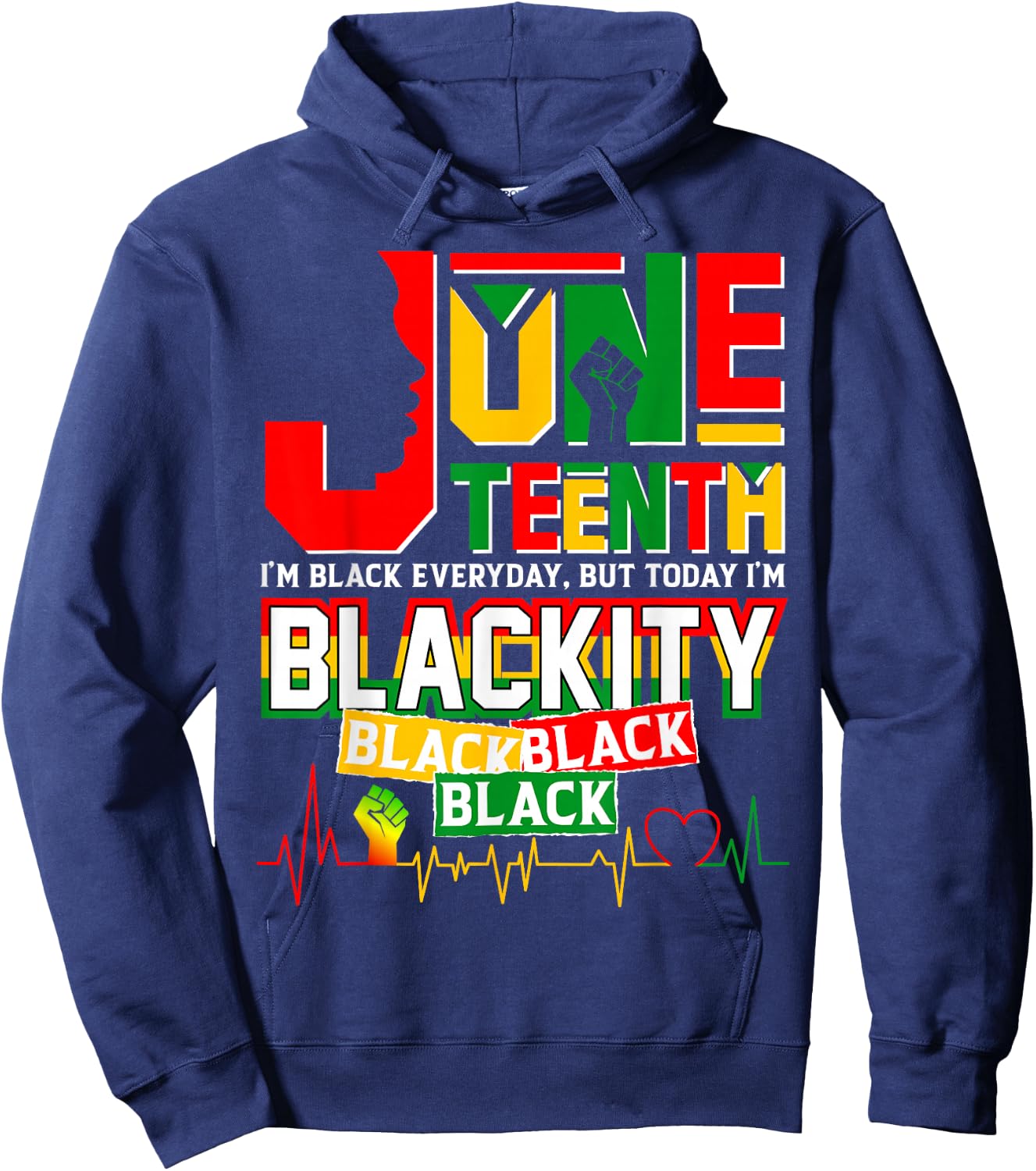 Juneteenth Blackity Heartbeat Black History African America Hoodie - Hoodie | Navy