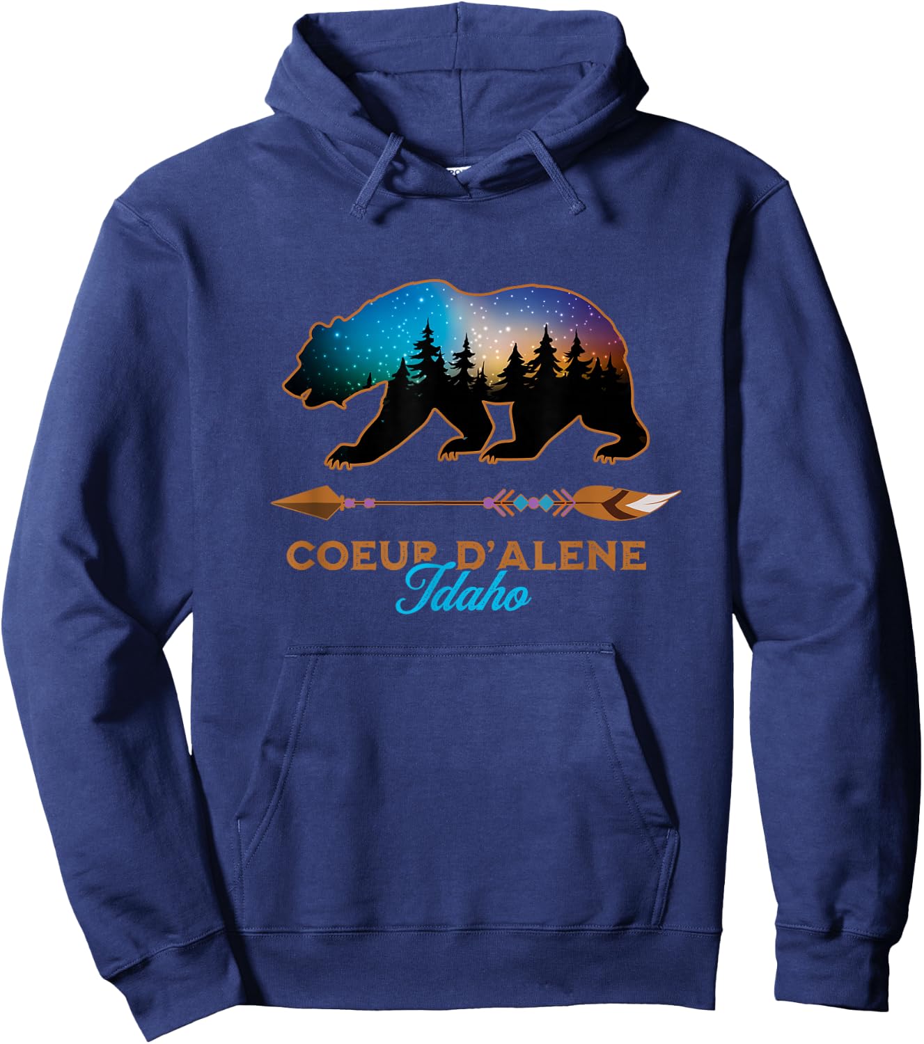 Coeur d'Alene Idaho Bear Starry Night Travel Souvenir Hoodie - Hoodie | Navy