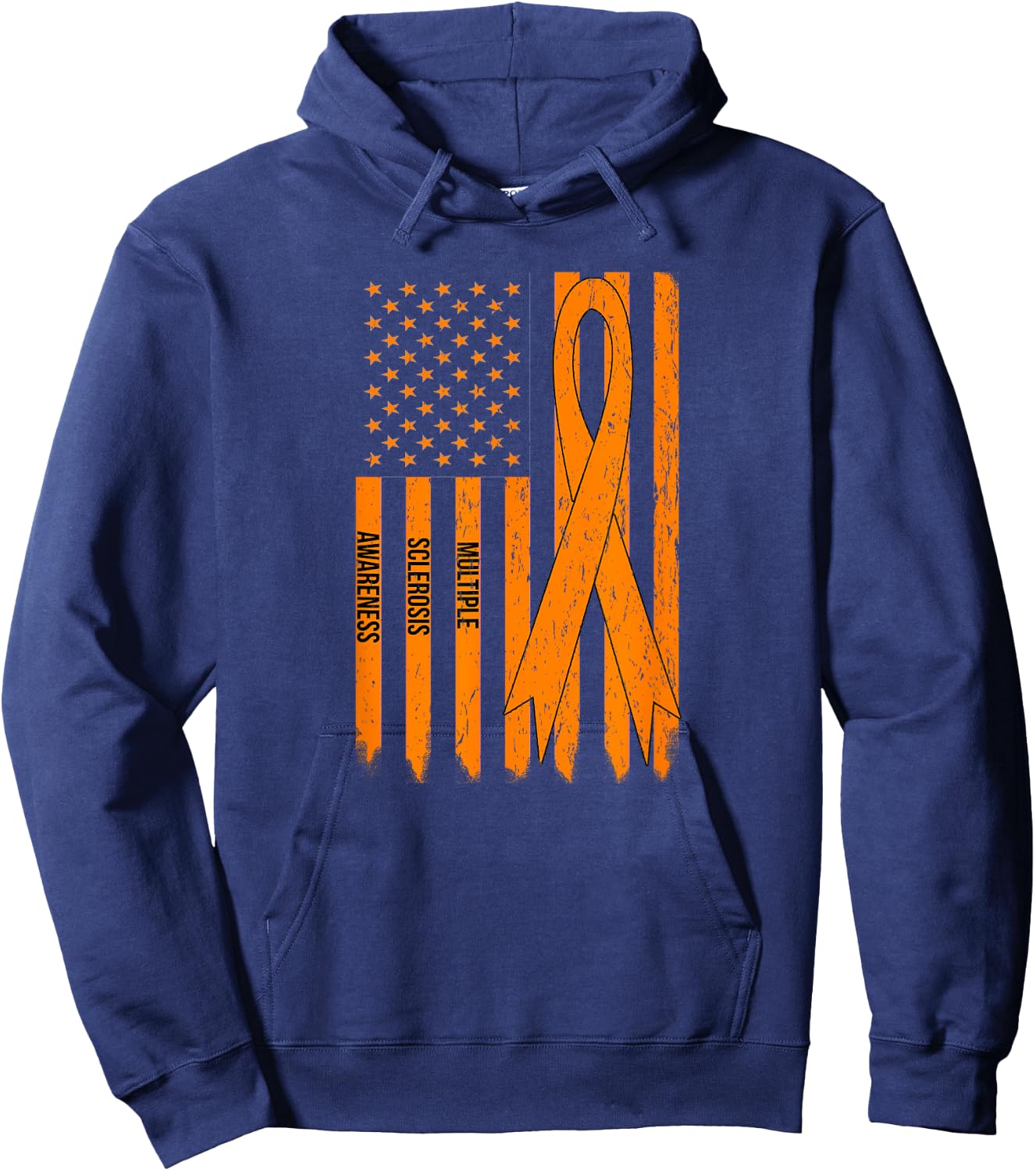 MS Awareness Gift Shirt Women MS Ribbon and Flag Hoodie - Hoodie | Navy