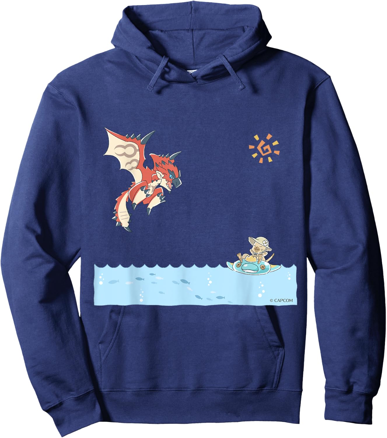 Monster Hunter Rathalos & Swimming Felyne , Black, S Hoodie - Hoodie | Navy