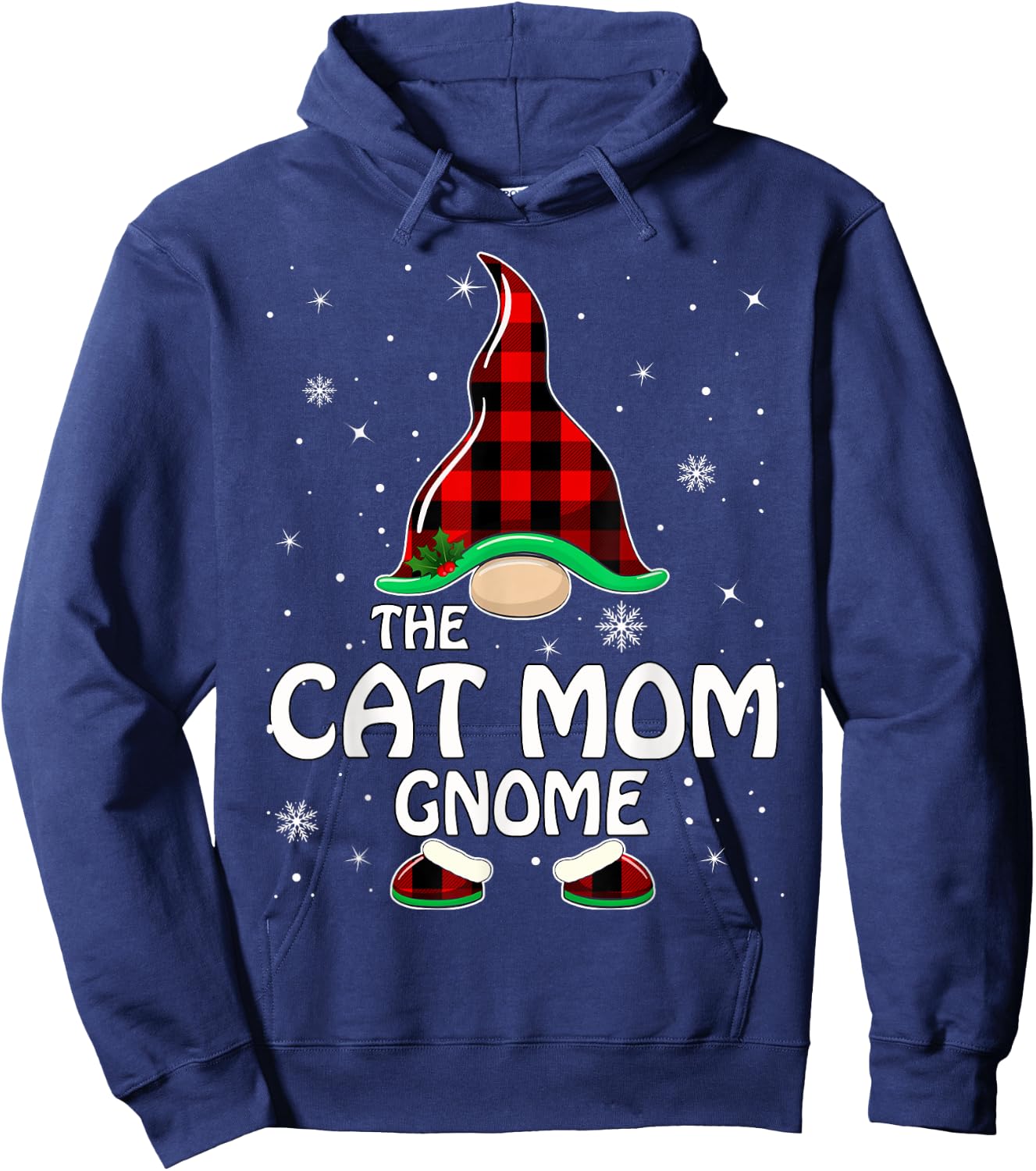Cat Mom Gnome Buffalo Plaid Matching Family Christmas Men Women Kids Hoodie - Hoodie | Navy