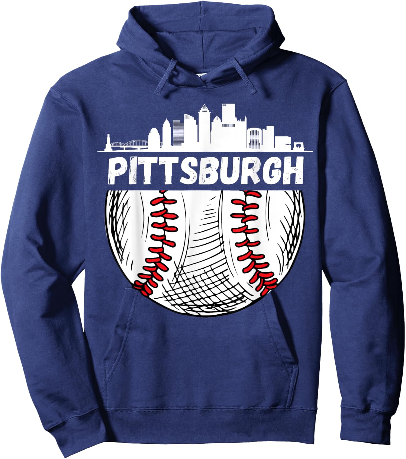 Vintage Pittsburgh Baseball Skyline Pittsburgh Baseball Hoodie - Hoodie | Navy