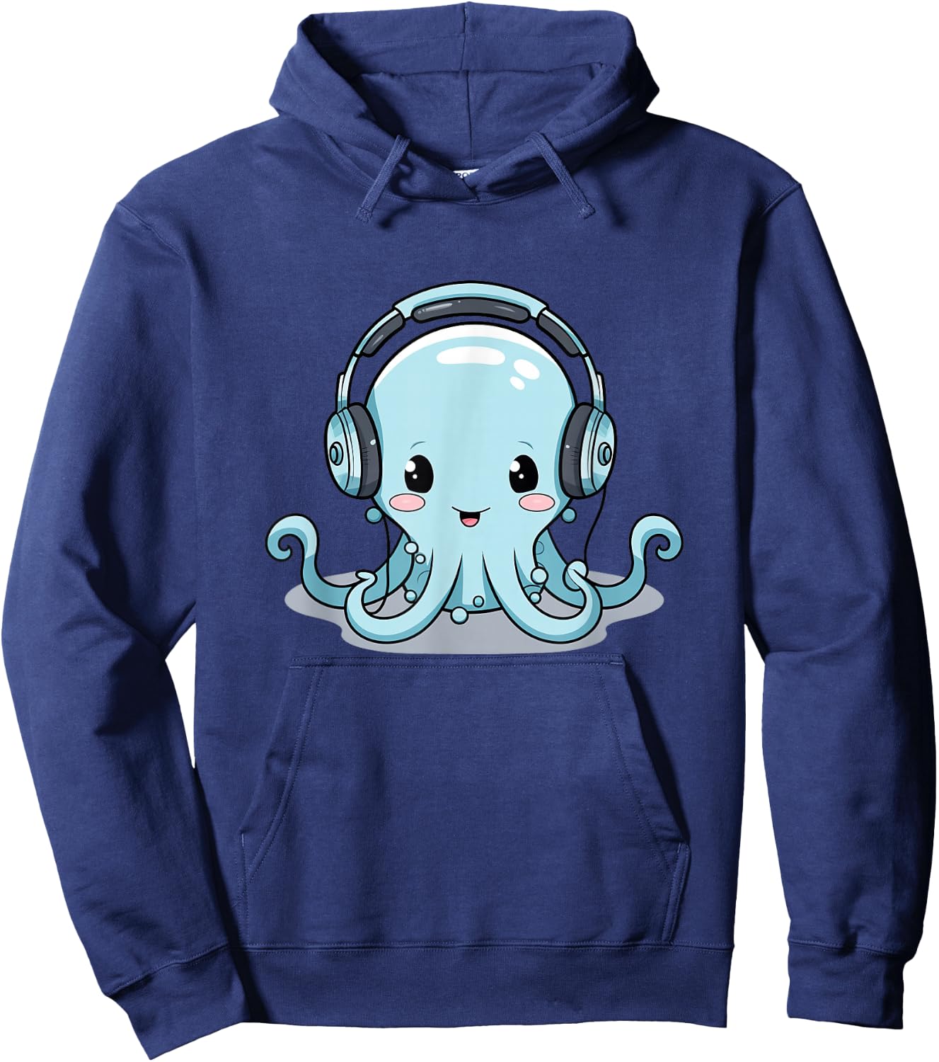 Cute Kawaii Cartoon Octopus Wearing Headphones Hoodie - Hoodie | Navy