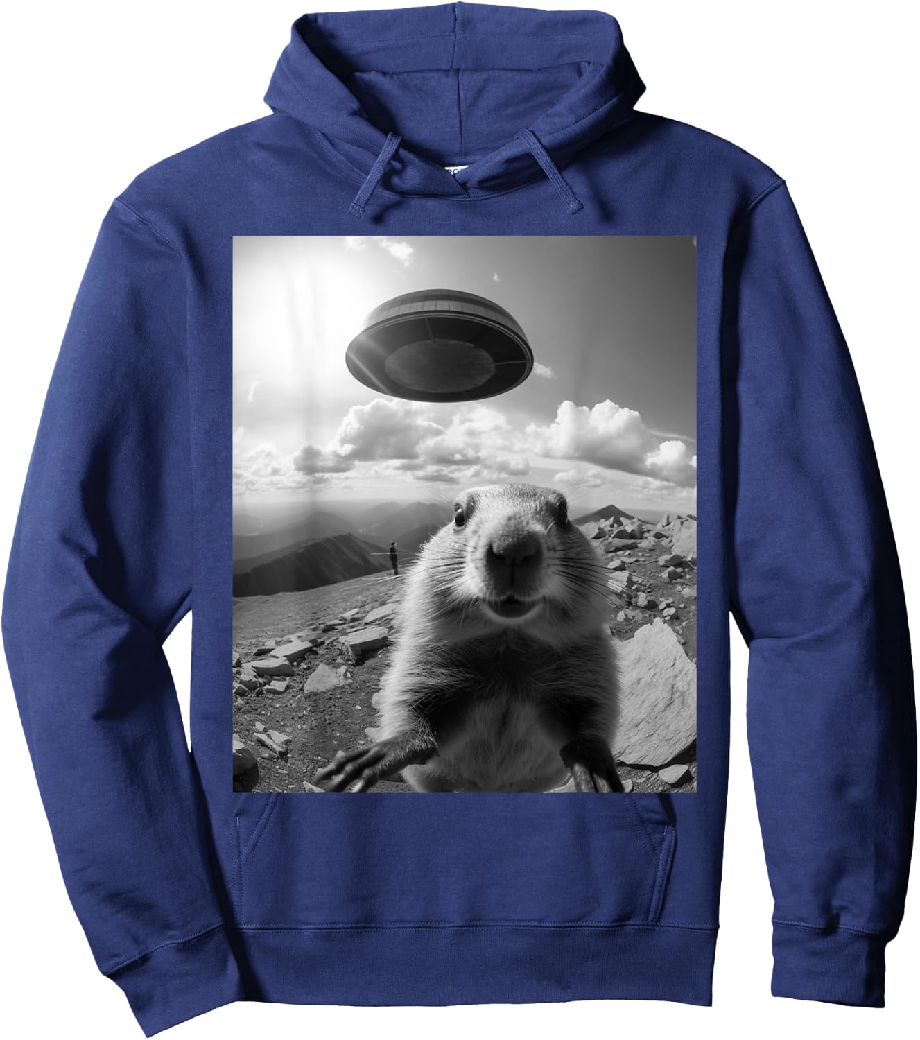 Funny marmot selfie with UFOs, funny ground squirrel Hoodie - Hoodie | Navy