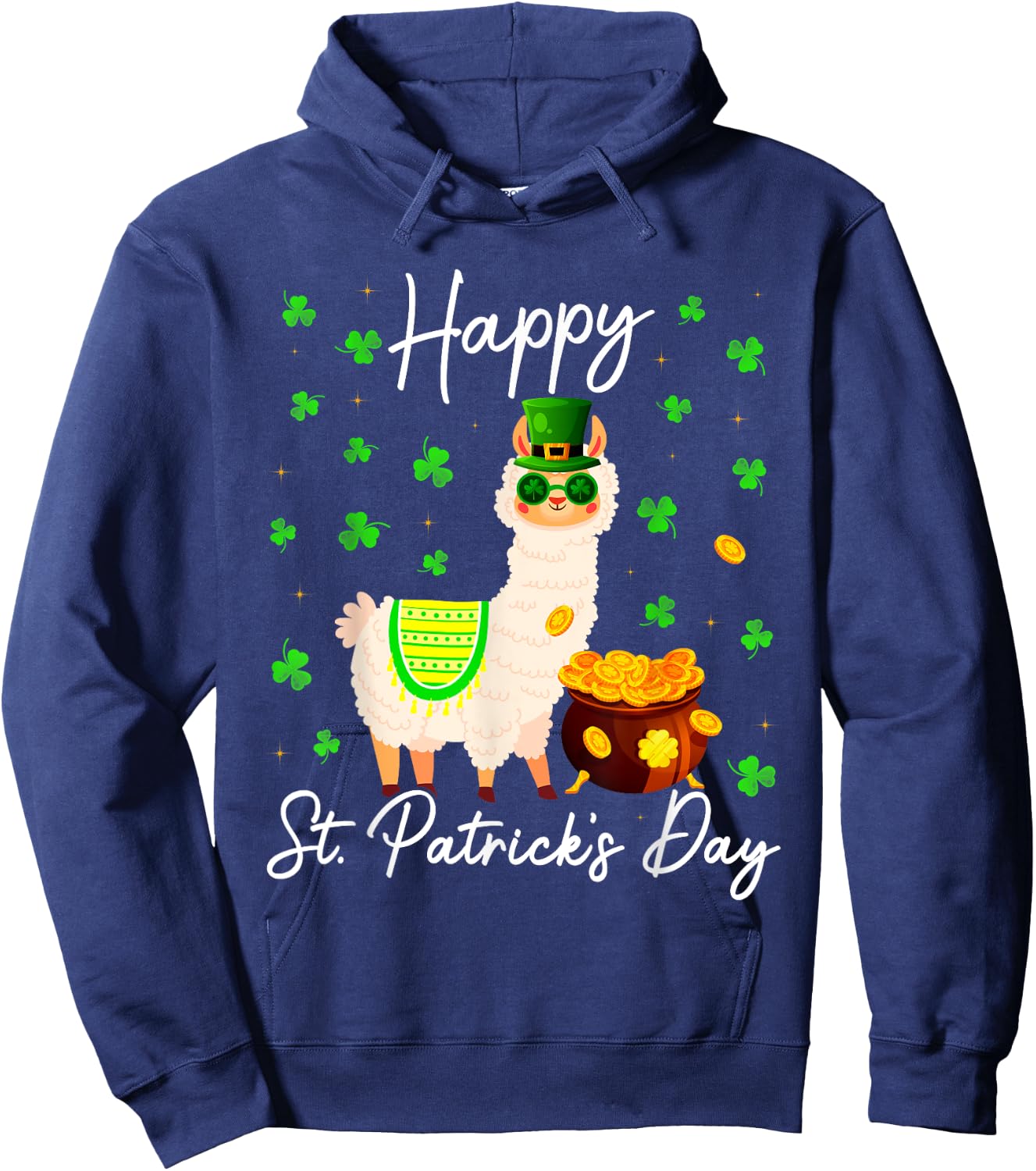 Happy St Patricks Day Cute Llama St Pattys Irish Shamrock Hoodie - Hoodie | Navy