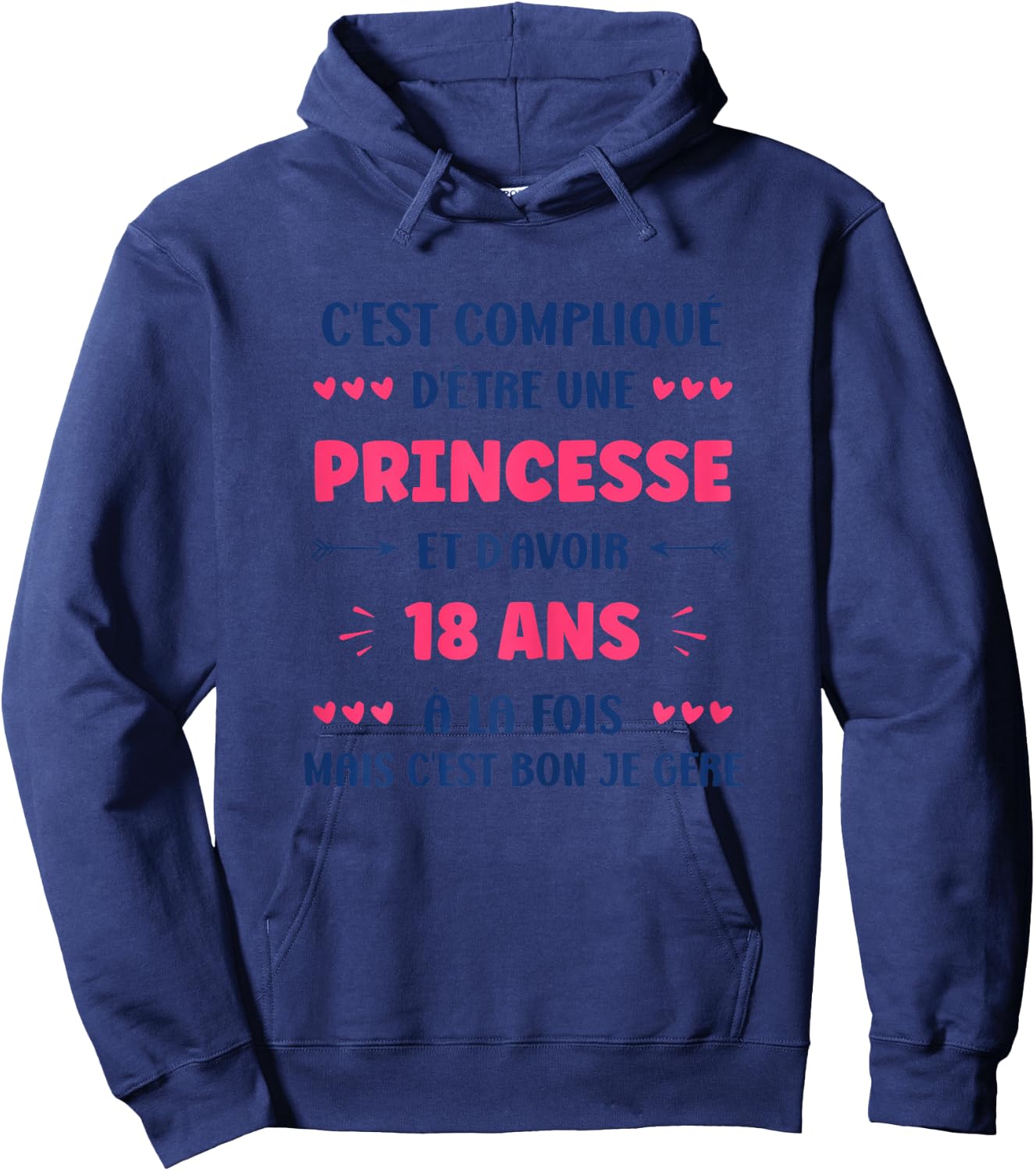 Girl 18 Years Teen Humor Birthday Princess 18 Years , white, Female X-Small Hoodie - Hoodie | Navy