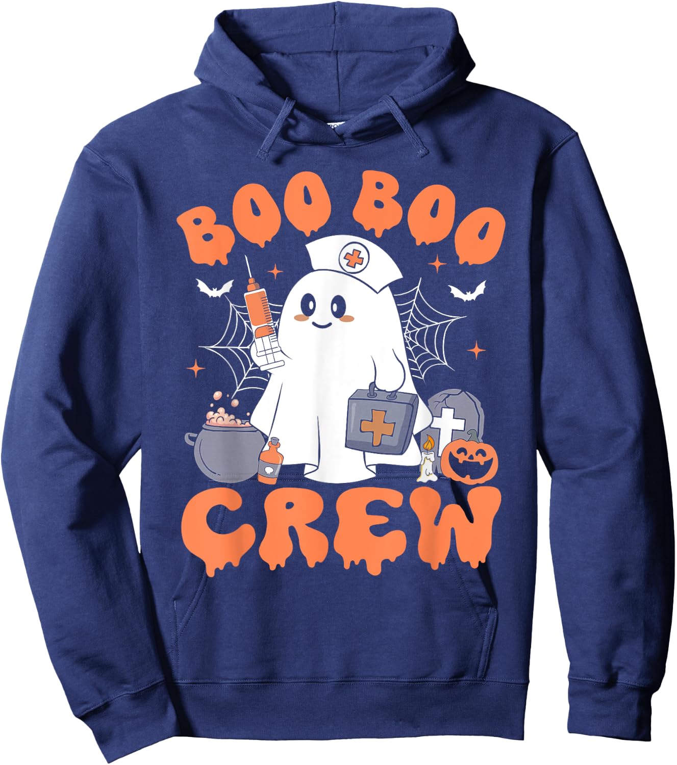 Boo Boo Crew Nurse Shirt Women Cute Ghost Halloween Nursing Hoodie - Hoodie | Navy