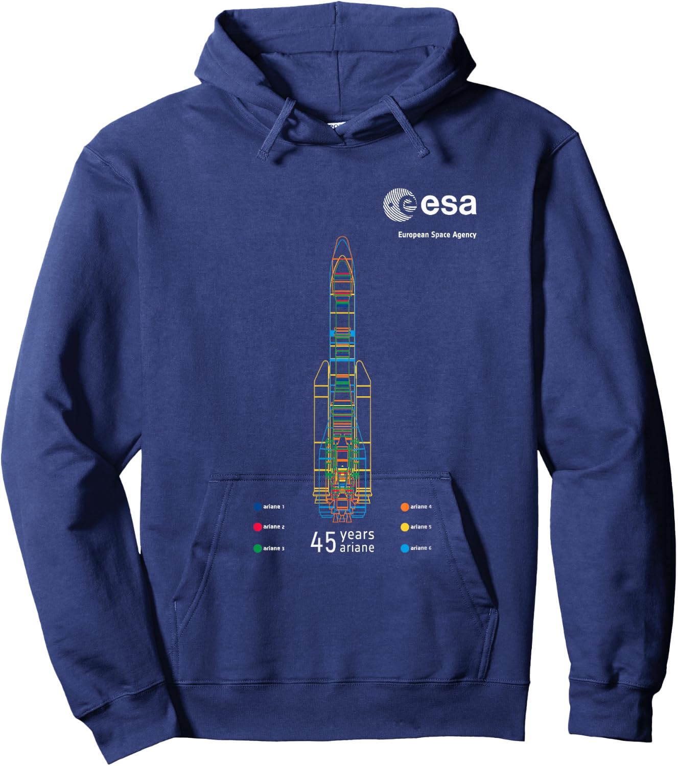 ESA European Space Agency 45 years Ariane 1-6 Rocket 1979-2024 Hoodie - Hoodie | Navy