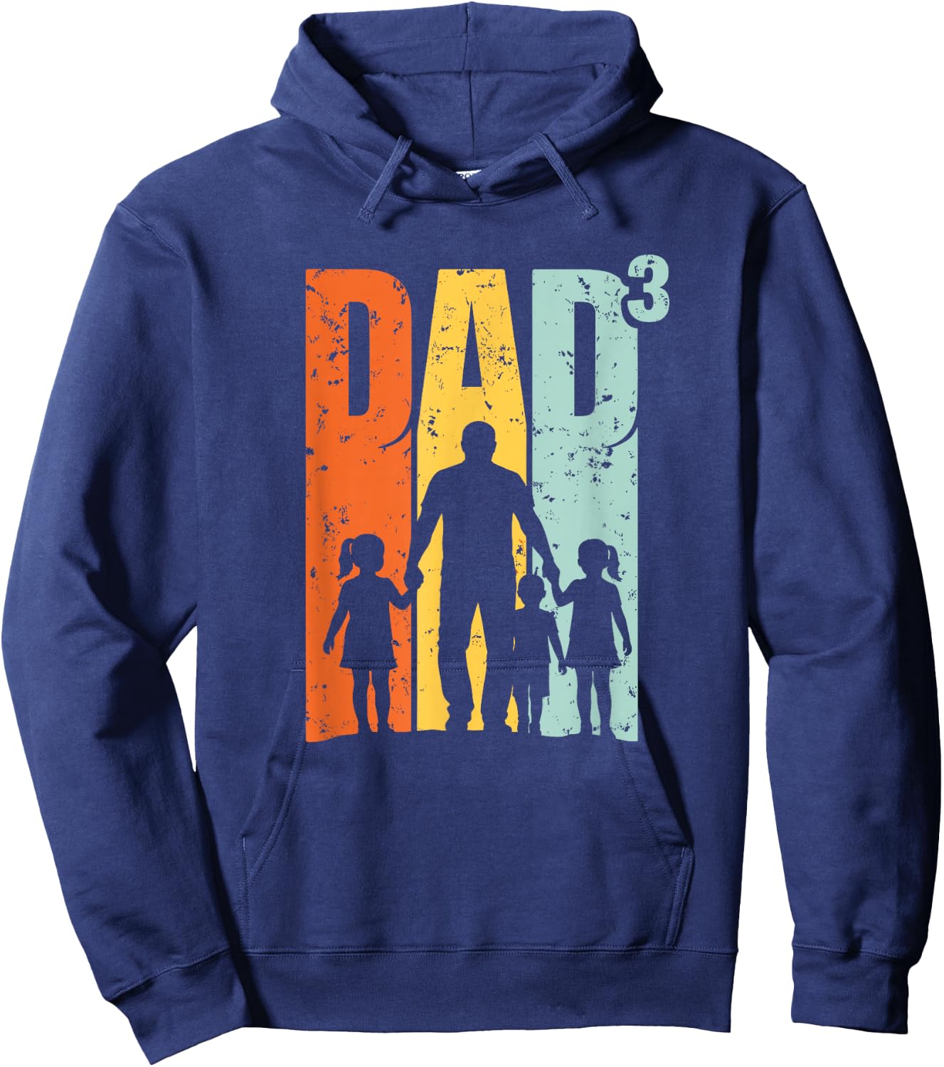 Vintage Papa Vater 3 Kinder Silhouette Retro Sonnenuntergang Hoodie - Hoodie | Navy