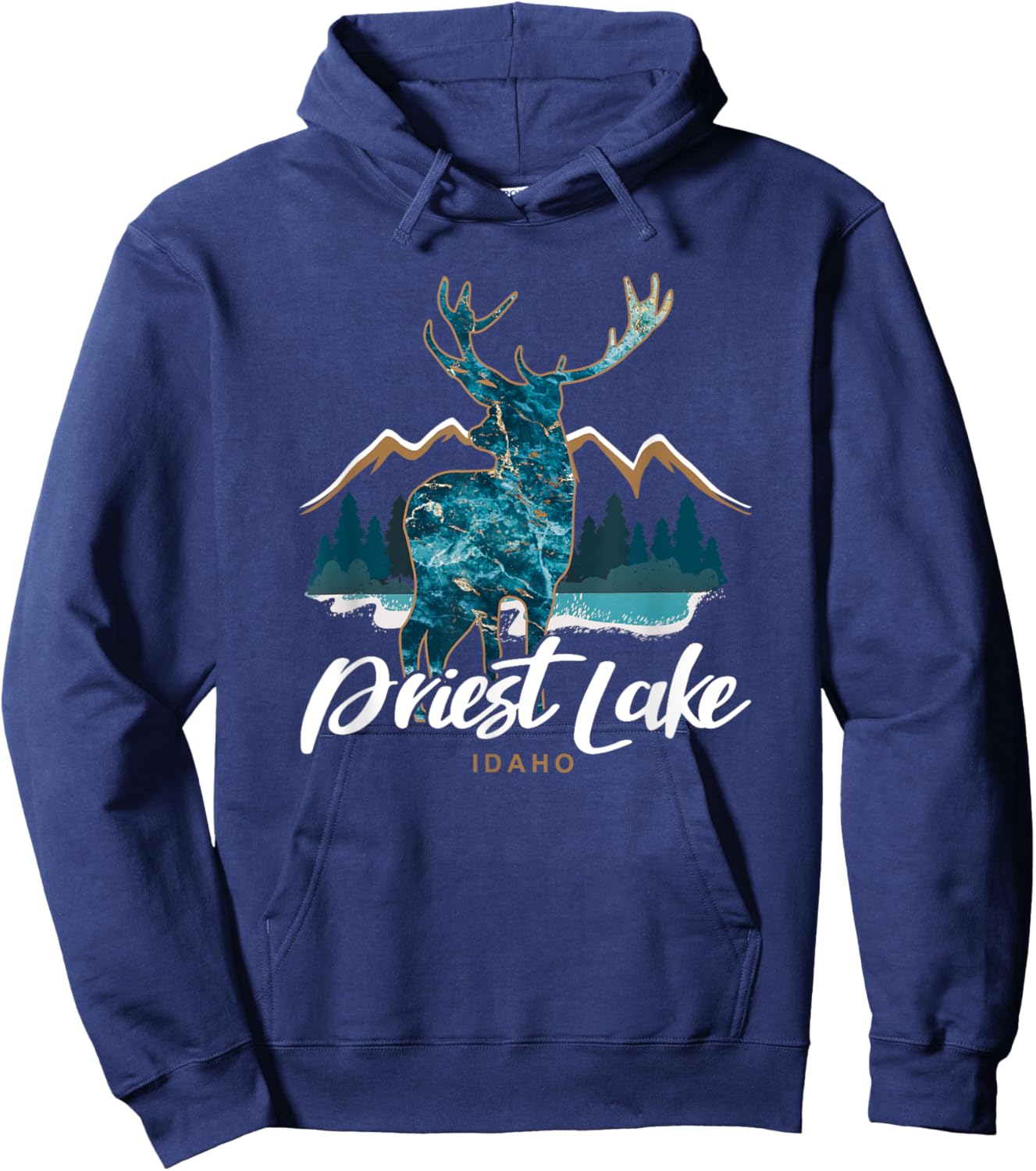 Priest Lake Idaho USA Mountains Elk Vacation Souvenir Hoodie - Hoodie | Navy