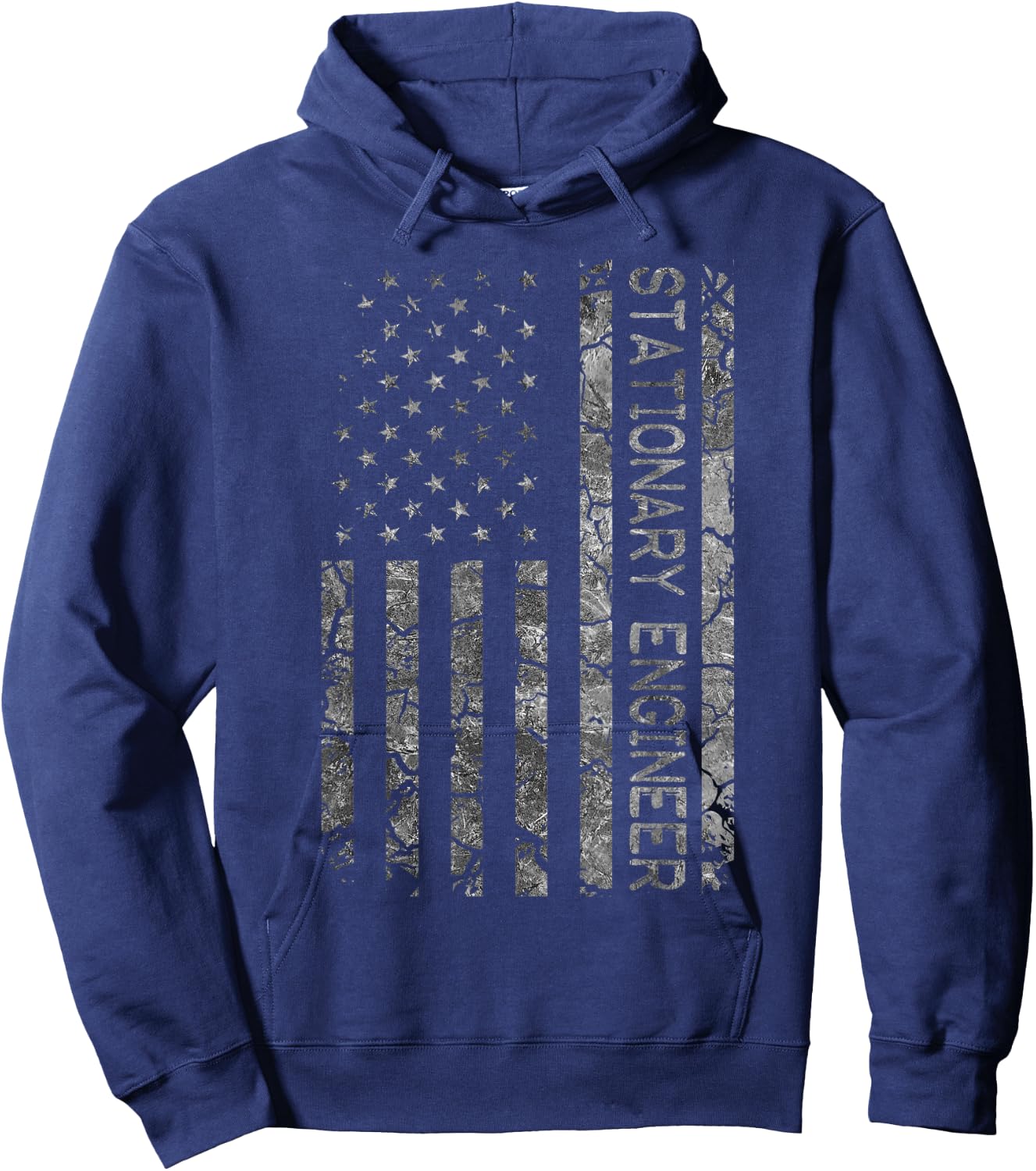 Funny Job Title Worker American Flag Stationary Engineer Women Men Hoodie - Hoodie | Navy
