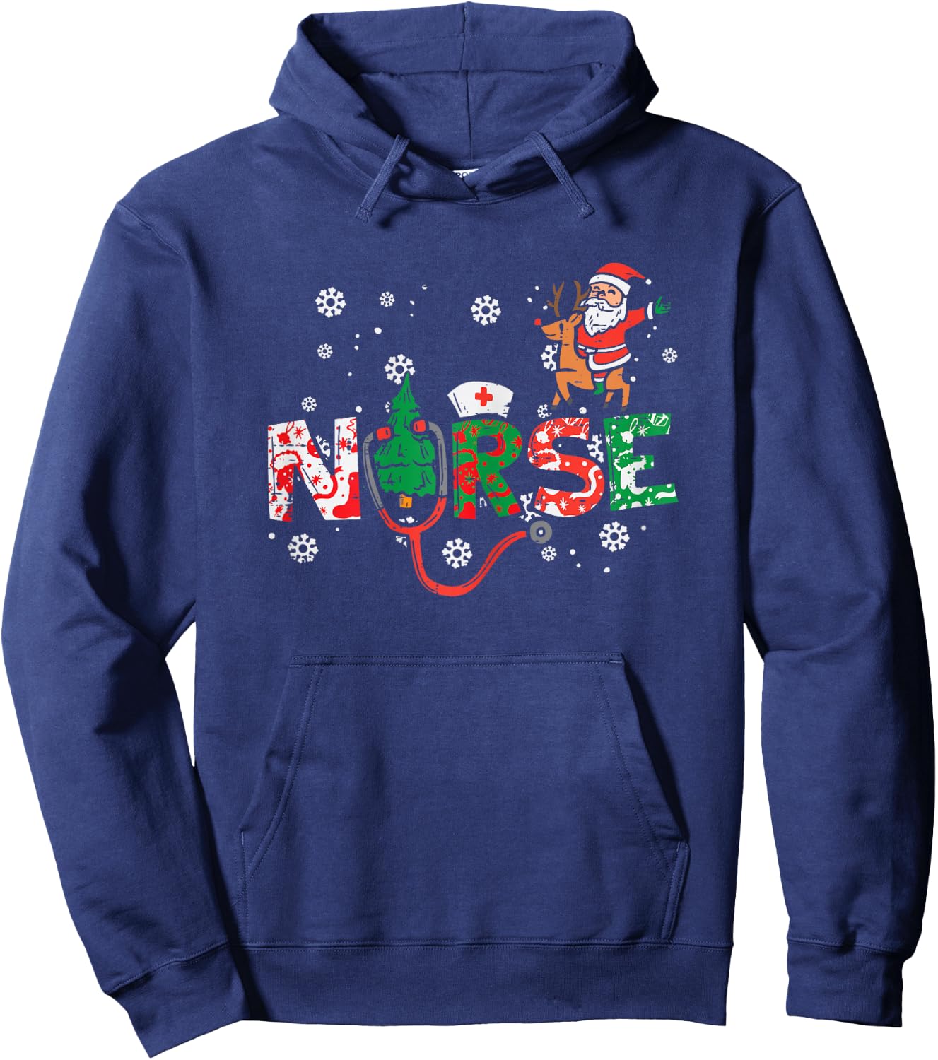 Nurse Christmas Santa Cute Xmas Winter Scrub Top Women Hoodie - Hoodie | Navy