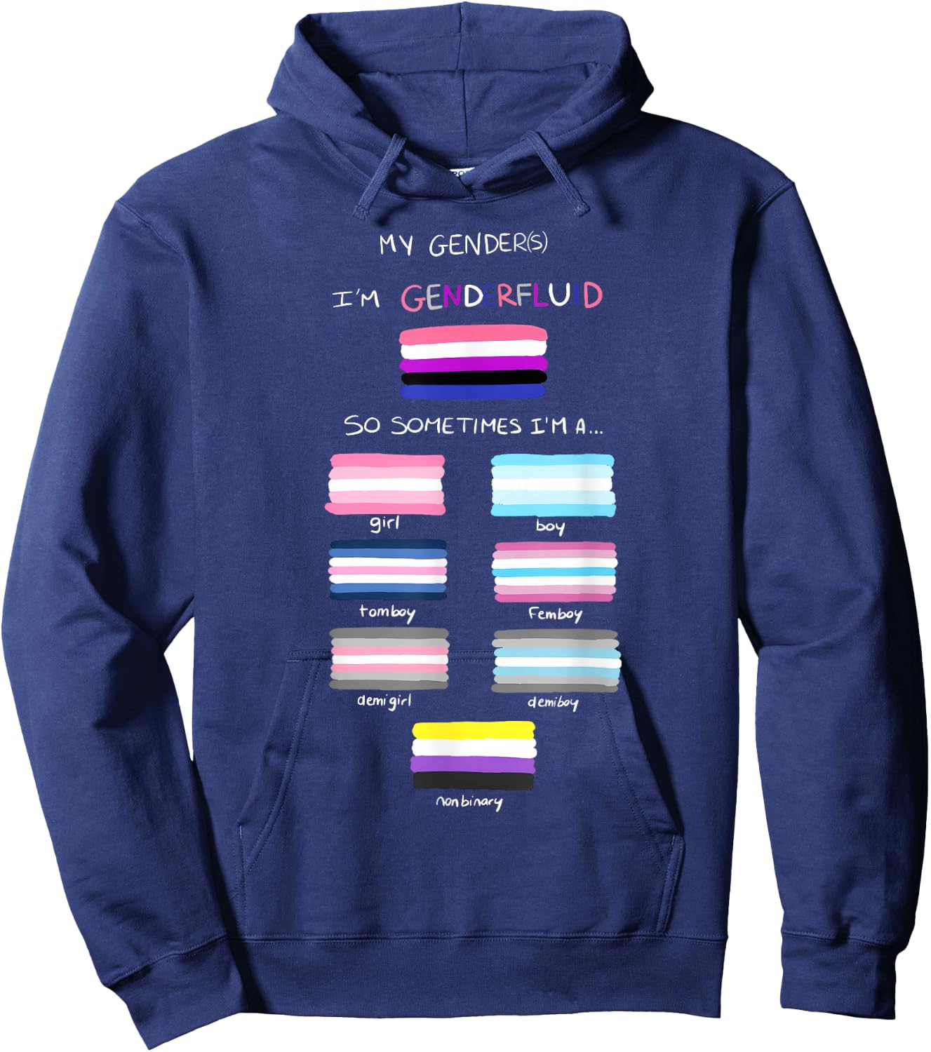 Genderfluid LGBTQ LGBT Lesbian Gay Bisexual Trans Pride Hoodie - Hoodie | Navy