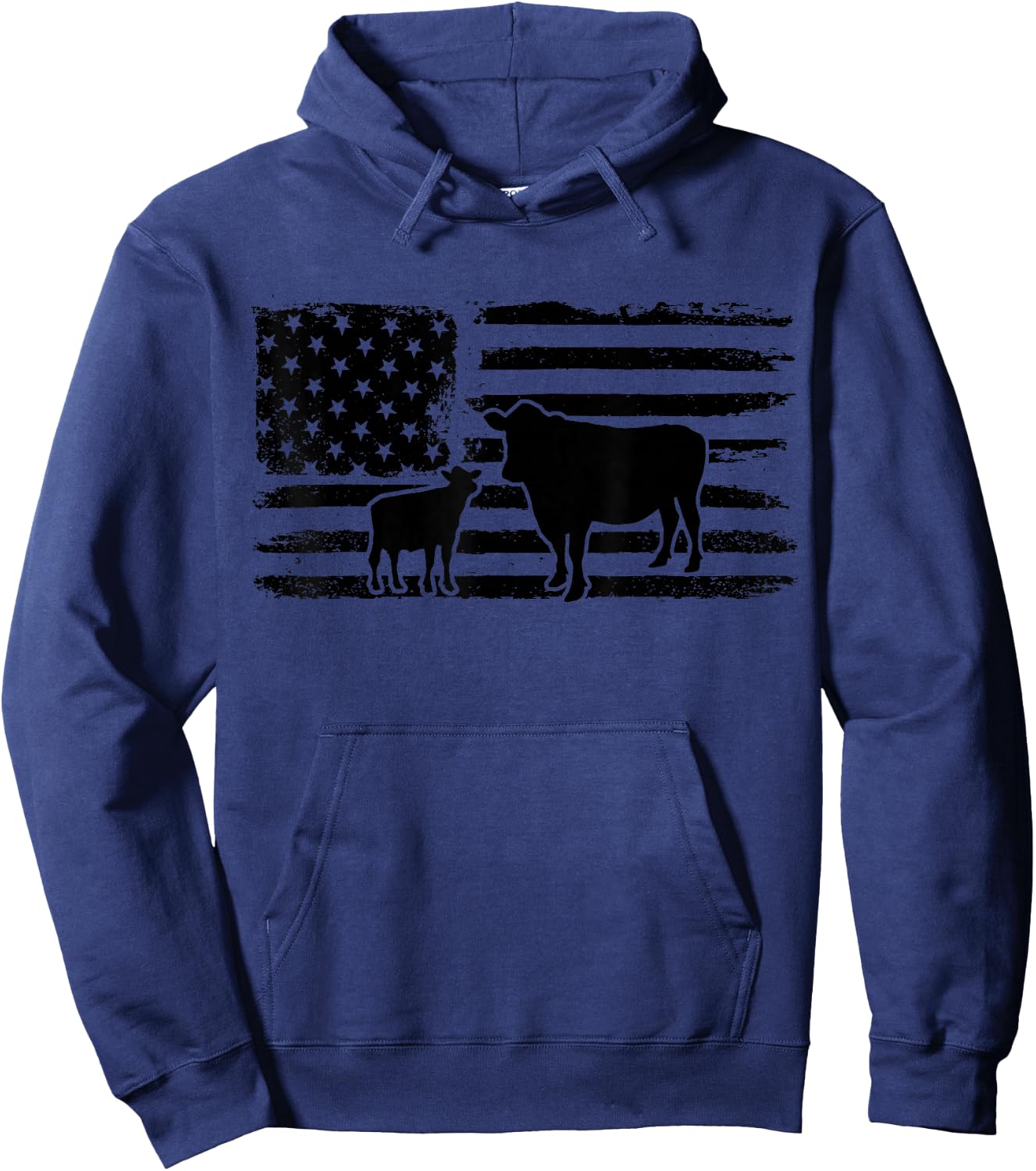Cows American Flag Patriotic Heifer Calf Cow Lover Farmer Hoodie - Hoodie | Navy