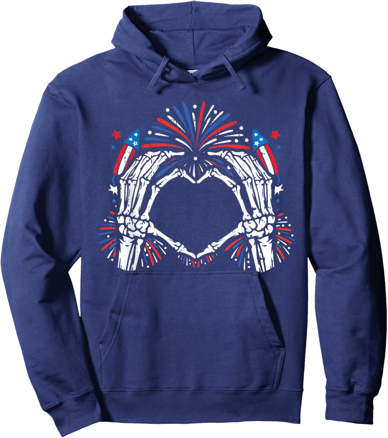Skeleton Hand Heart 4th Of July USA Patriotic American Hoodie - Hoodie | Navy