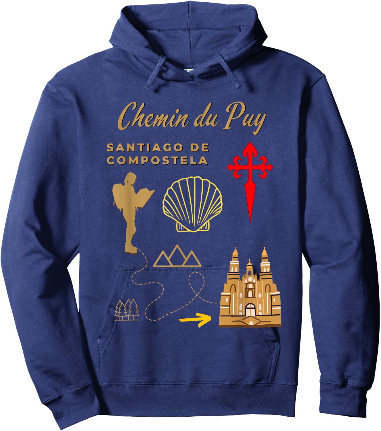 Camino Chemin du Puy Santiago de Compostela Women's Pilgrim Hoodie - Hoodie | Navy