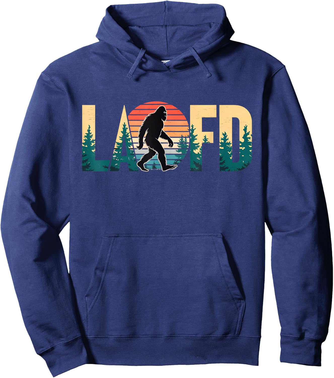 LAFD Strong Big Foot Vintage Forest Scene Retro California Hoodie - Hoodie | Navy