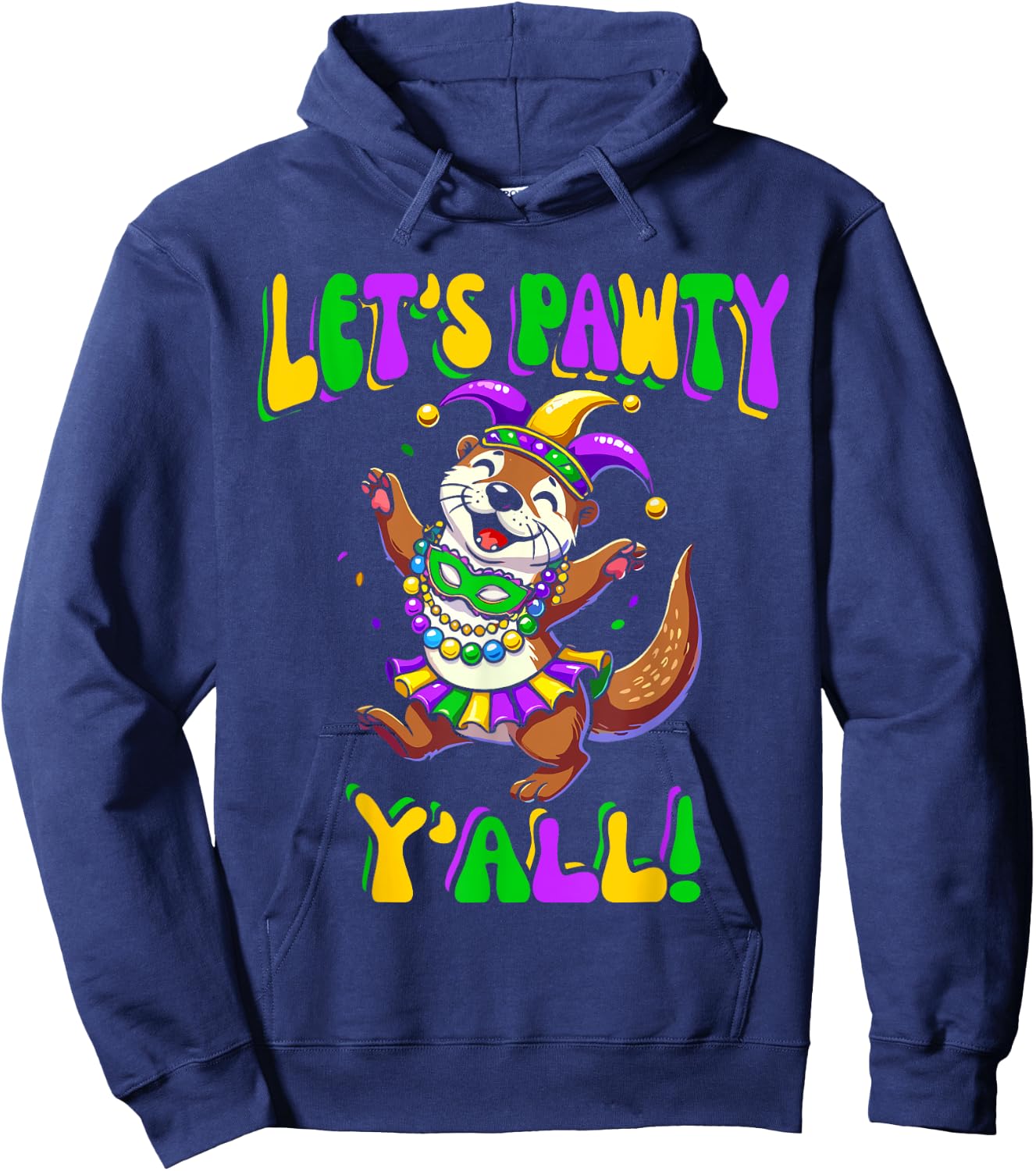 Mardi Gras Dancing Otter Let's Pawty Y'all , Kids Hoodie - Hoodie | Navy