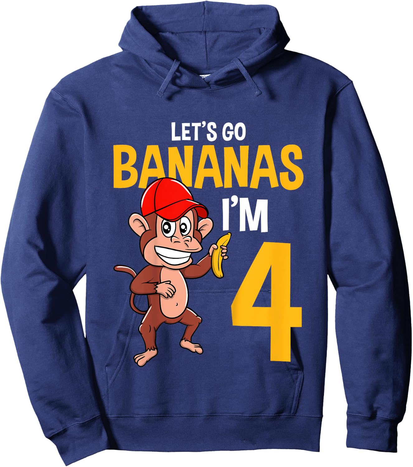 Kids Lets Go Bananas 4th Birthday Monkey 4 Year Old Boy Girl Hoodie - Hoodie | Navy