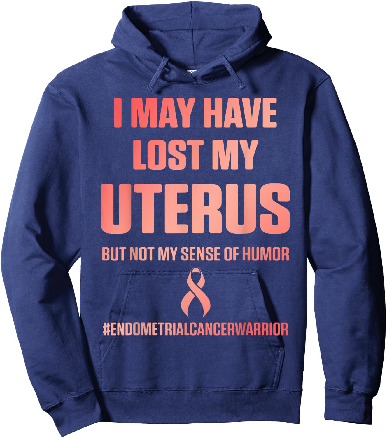 Endometrial Uterine Cancer Survivor Peach Ribbon Warrior Hoodie - Hoodie | Navy