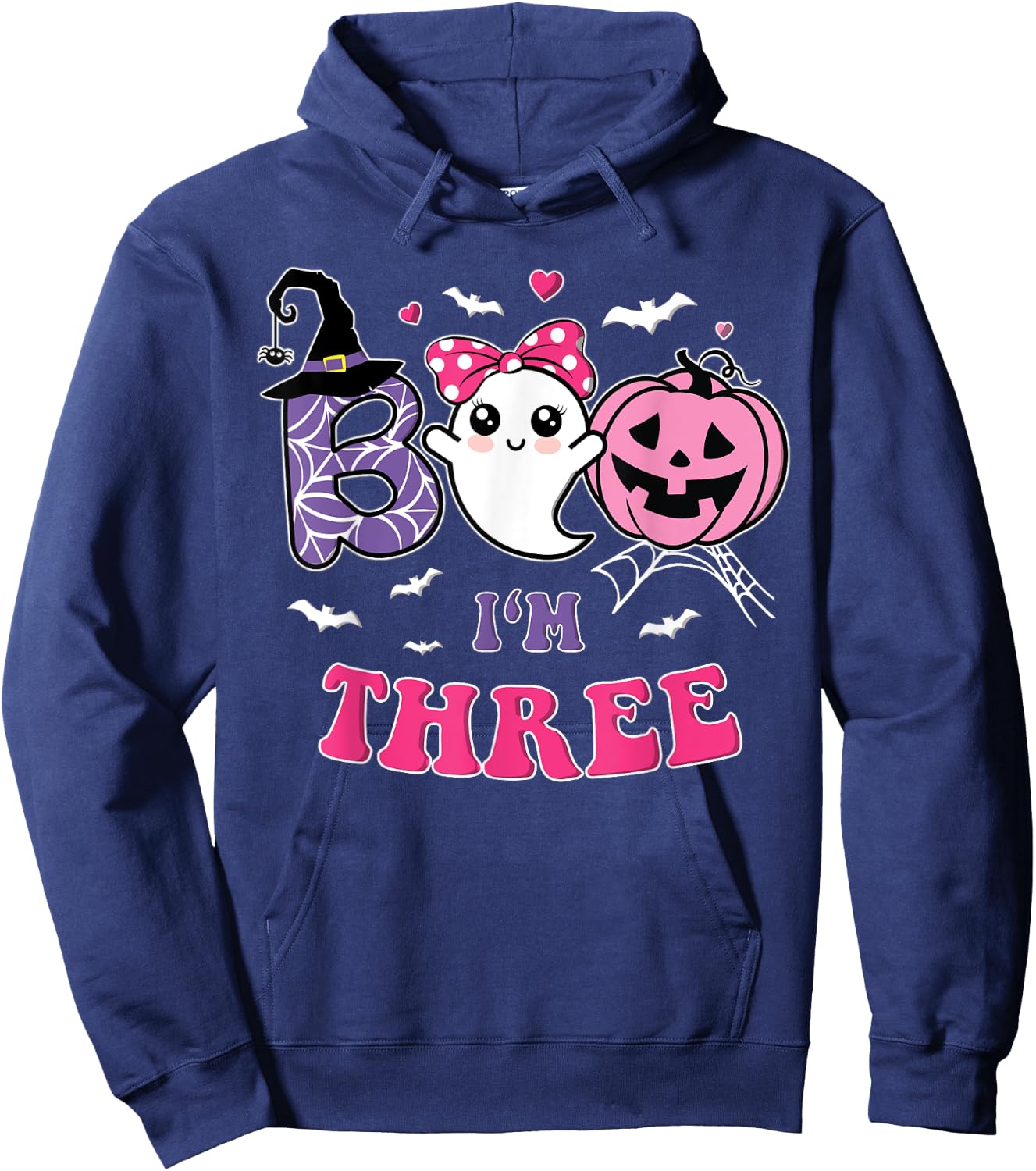 Groovy Halloween Ghost Boo I'm Three Year 3rd Birthday Girl Hoodie - Hoodie | Navy