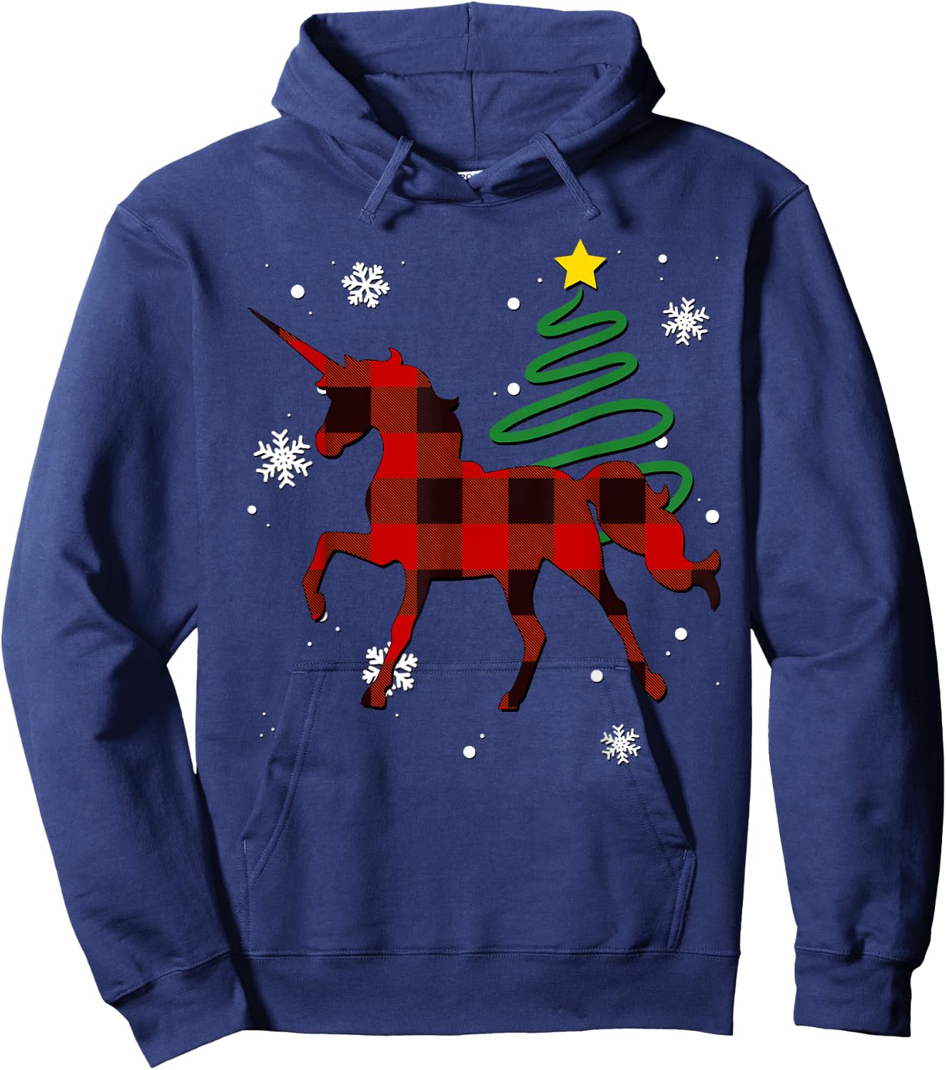 Red Plaid Unicorn Buffalo Magical Family Pyjama Christmas Hoodie - Hoodie | Navy
