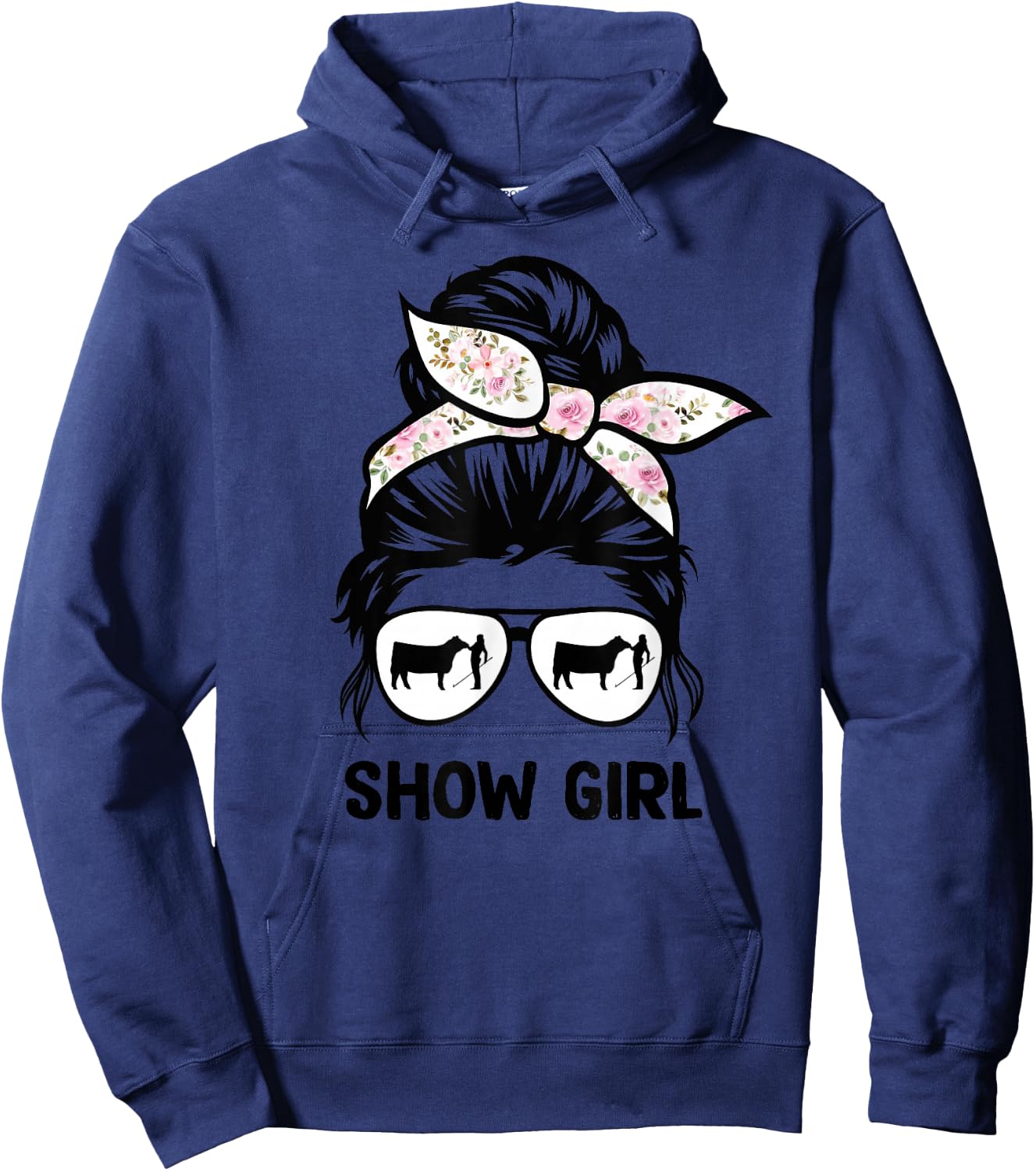Cattle Show Girl Messy Bun Hair Cow Show Girl Hoodie - Hoodie | Navy