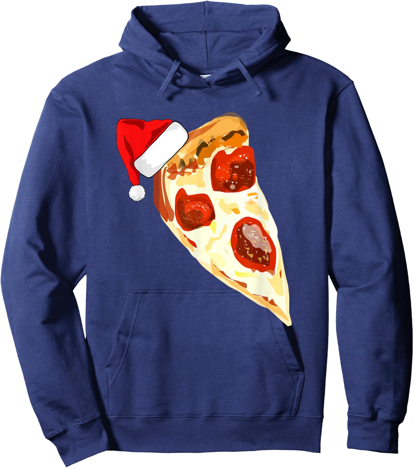 Funny Pizza Lover Santa Hat Christmas Pajama Pepperoni Hoodie - Hoodie | Navy