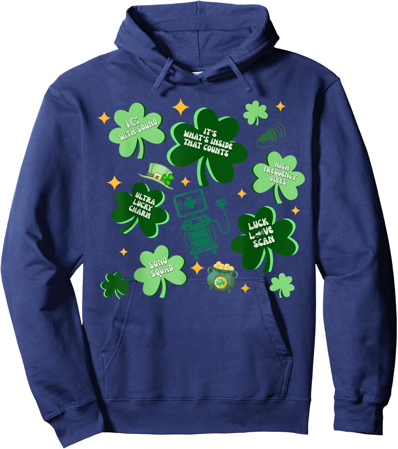 Sonographer Ultrasound Tech Shamrock St Patricks Day Hoodie - Hoodie | Navy