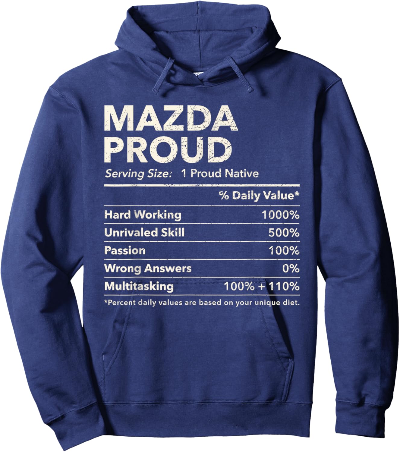 Mazda, North Dakota Proud Nutrition Facts Hoodie - Hoodie | Navy
