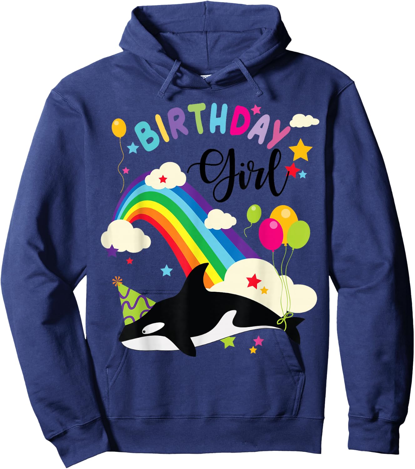 Cute Birthday Girl Orca Lovers & Killer Whale Lovers Rainbow Hoodie - Hoodie | Navy