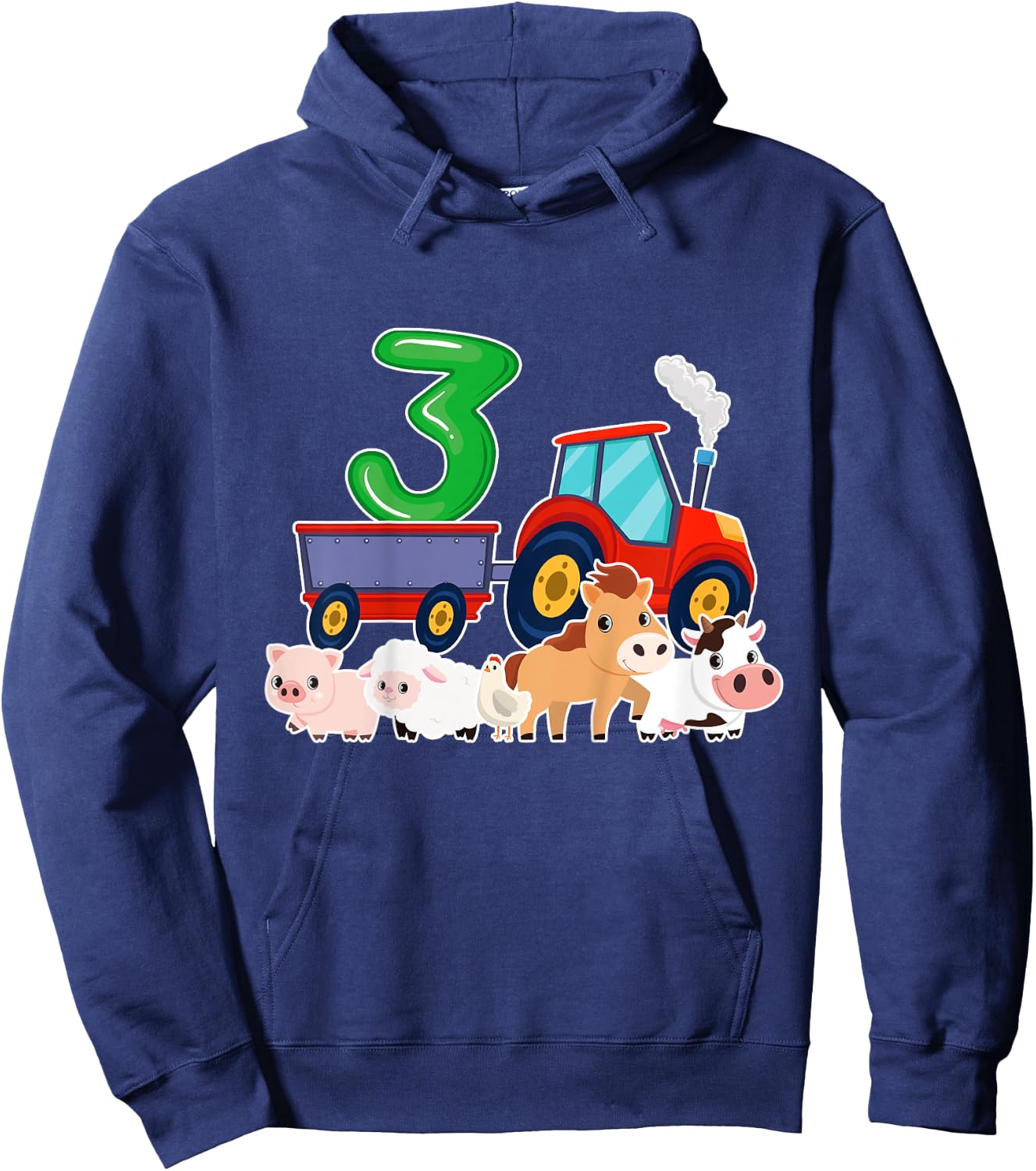 3rd Birthday Tractor 3 Years Old Farm Animals Birthday Gift Hoodie - Hoodie | Navy
