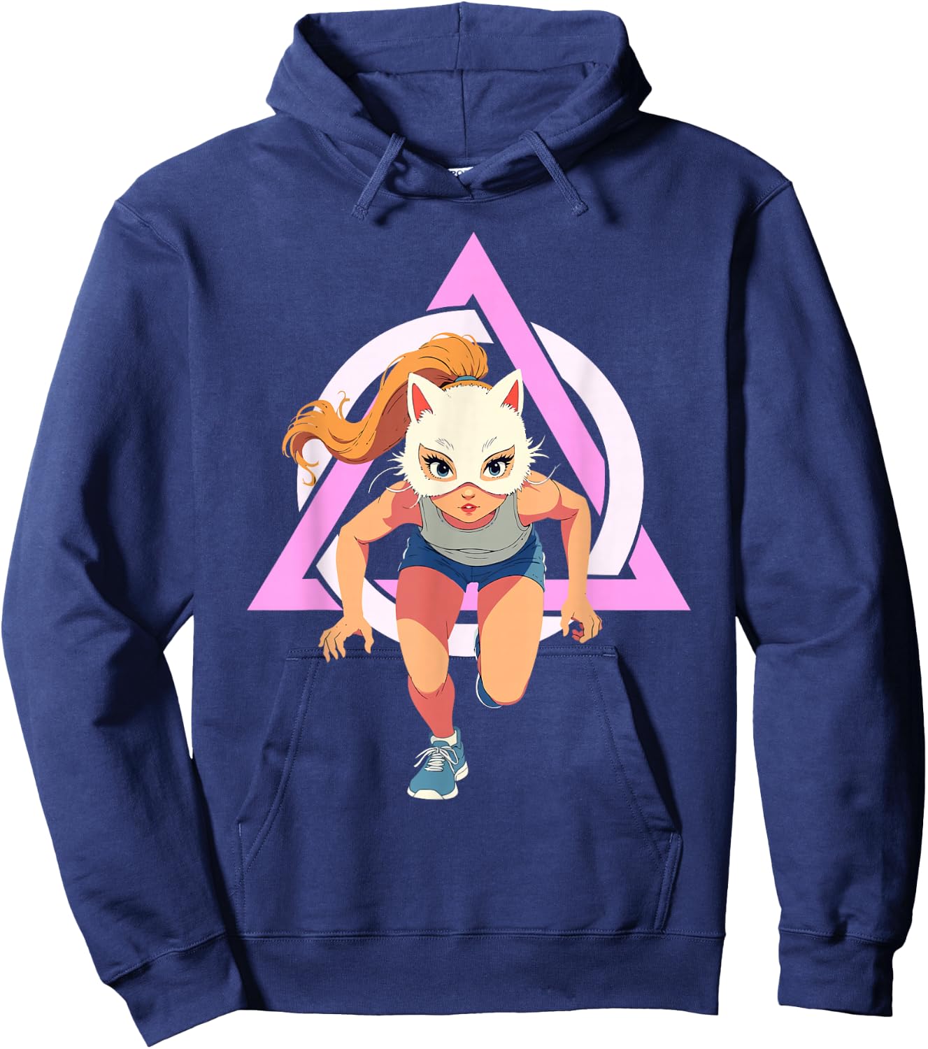Quadrobics Girl Therian Jump Cat Mask , Black, S Hoodie - Hoodie | Navy