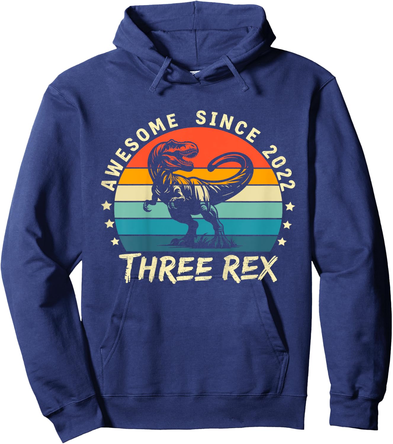 Kids Kids Three Rex 3rd Birthday Boy Third Dinosaur 3 Year Old Hoodie - Hoodie | Navy