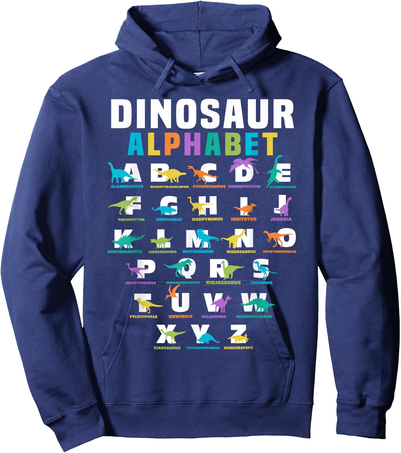 Types Of Dinosaurs Alphabet ABC Dino Identification Hoodie - Hoodie | Navy