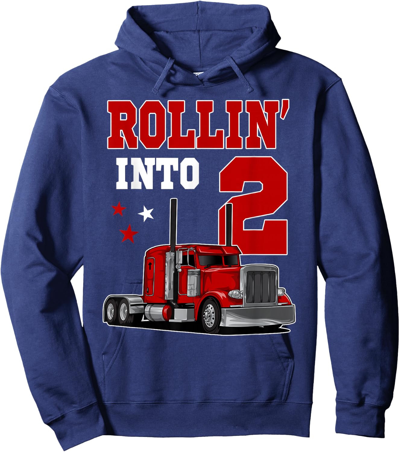 Rollin' Into 2nd Bday Semi Trailer Truck Theme 2 Year Old Hoodie - Hoodie | Navy