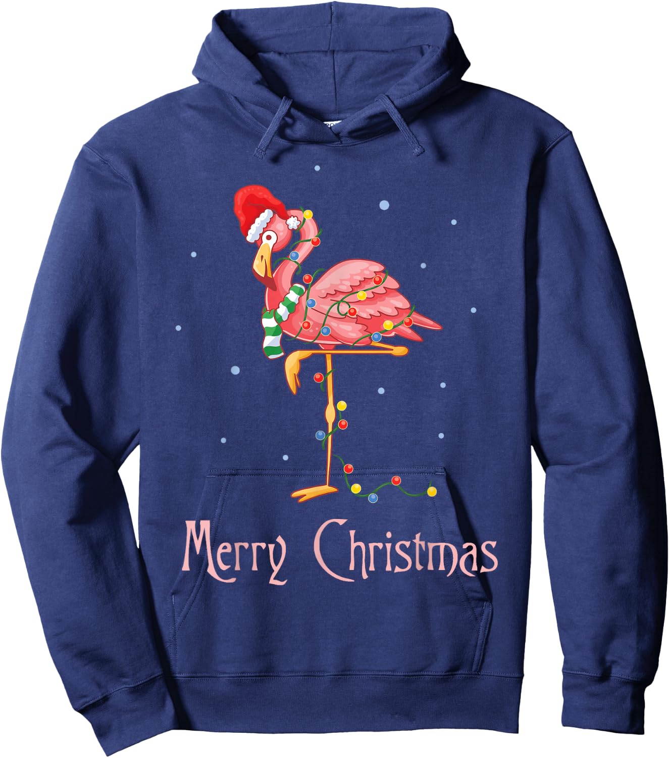 Merry Christmas Pink Flamingo Cute Xmas Costume Hoodie - Hoodie | Navy