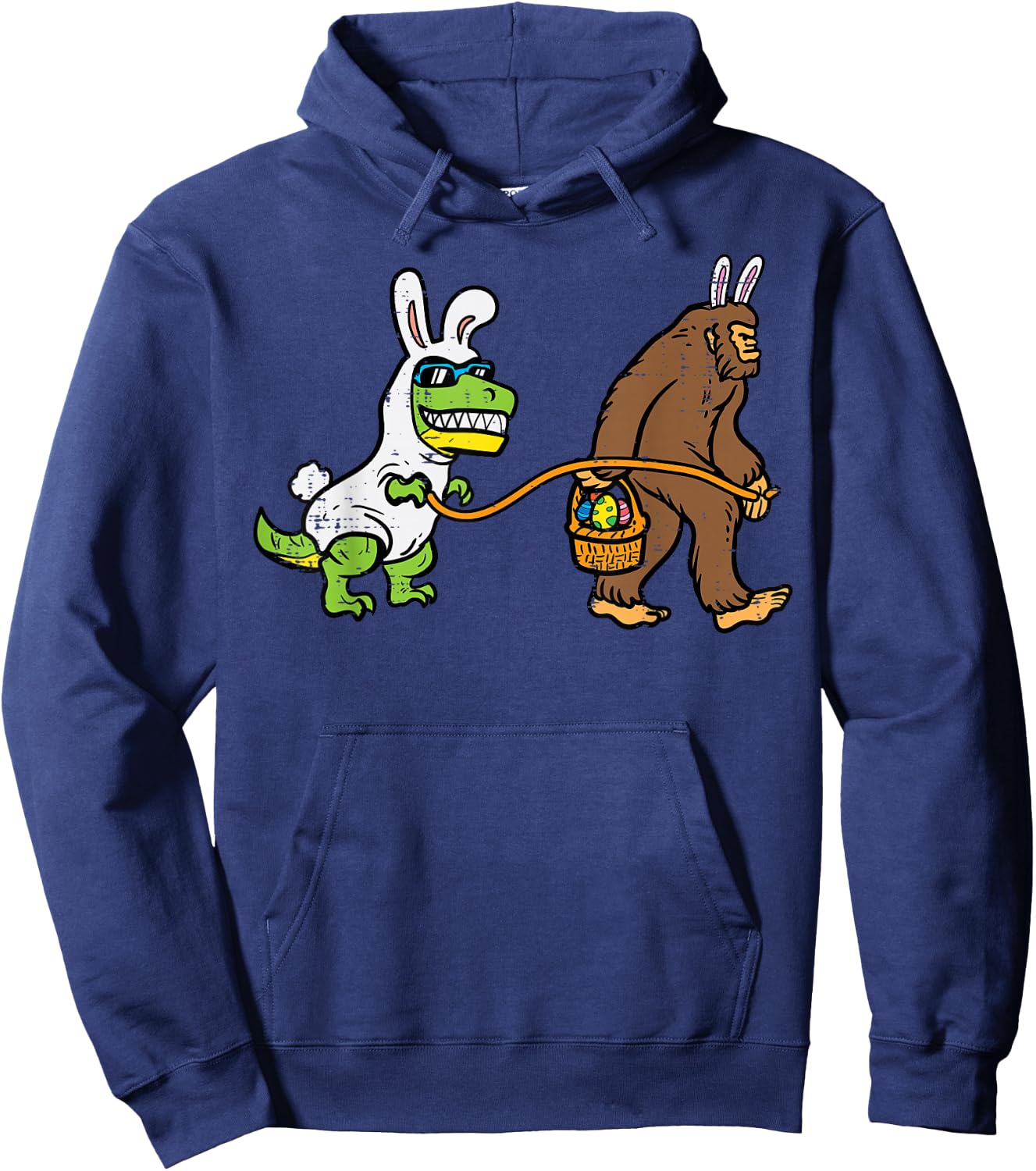 Easter Bunny Dino Bigfoot Sasquatch Trex Men Boys Kids Youth Hoodie - Hoodie | Navy