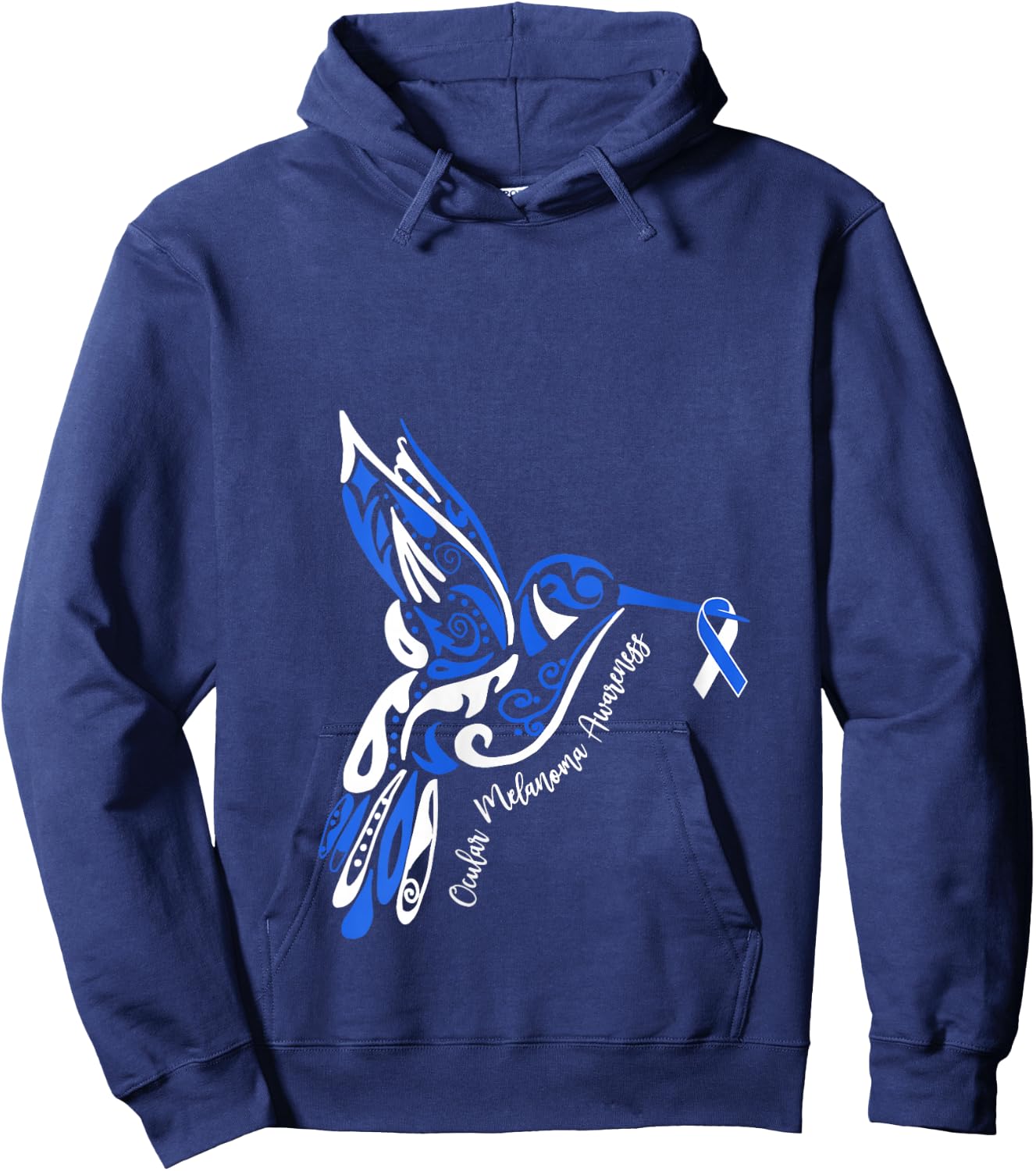 Ocular Melanoma Awareness Eye Cancer Hummingbird Ribbon V-Neck Hoodie - Hoodie | Navy