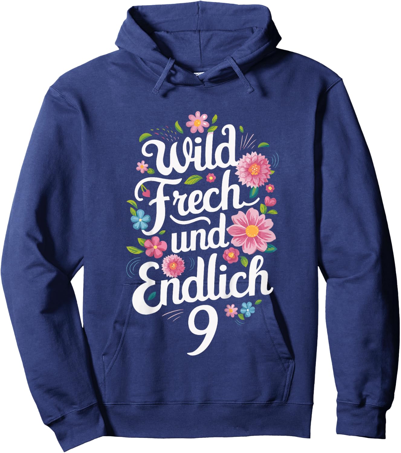 Children's 9th Birthday Wild Cheeky and Finally 9 Years Flowers , black Hoodie - Hoodie | Navy