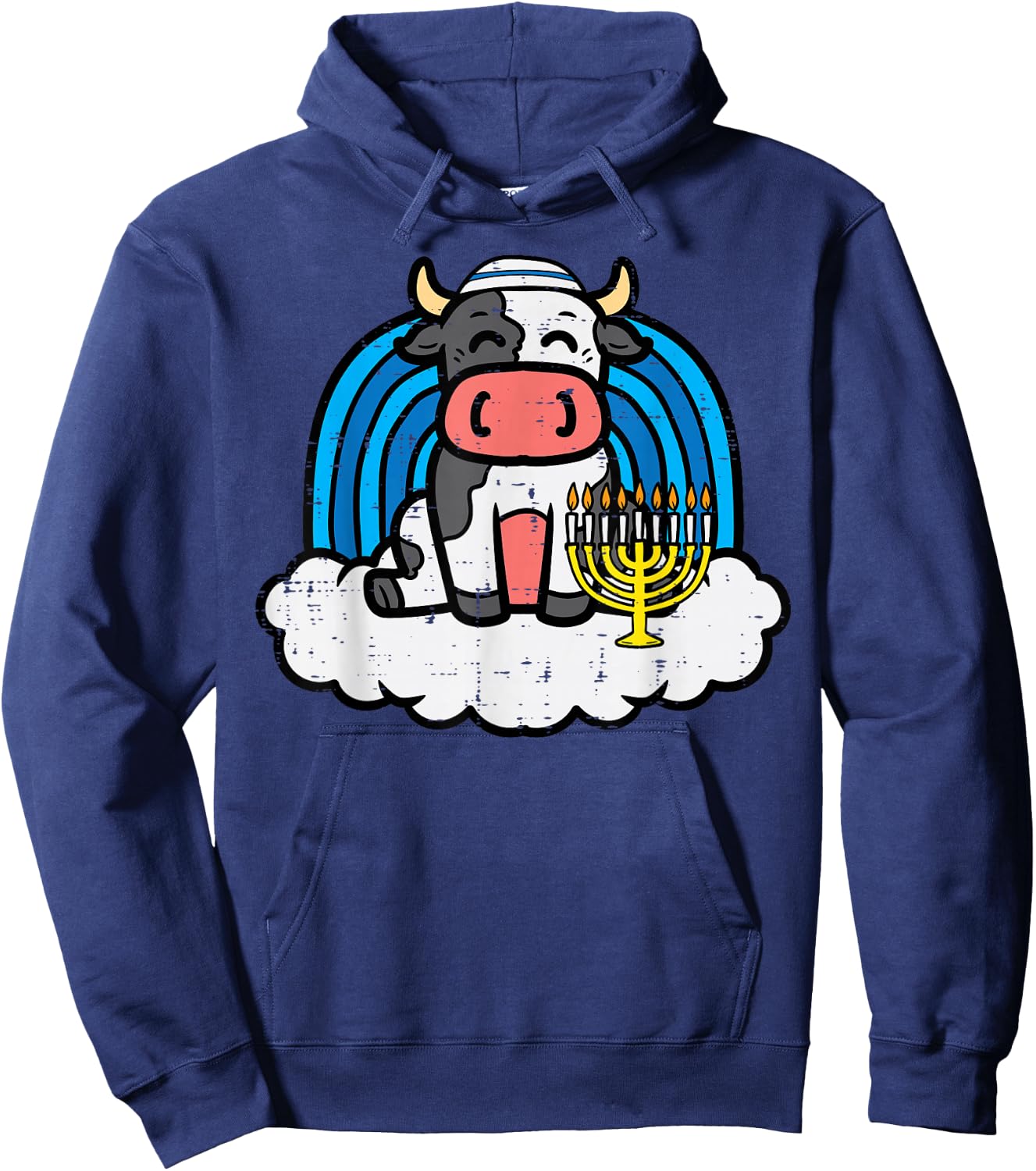 Hanukkah Cow Rainbow Chanukah Jewish Boys Girls Kid Toddler Hoodie - Hoodie | Navy