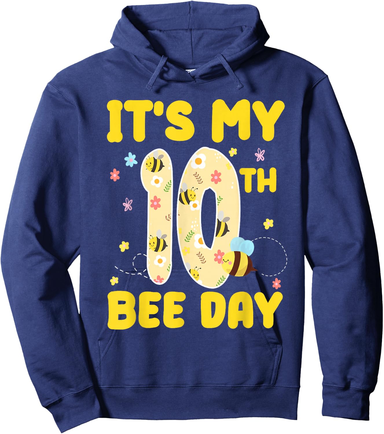 Kids It's My 10th Bee Day 10 Years Old Birthday Bee Party Hoodie - Hoodie | Navy